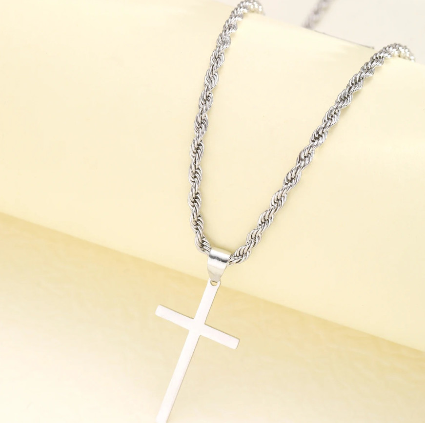 1pc Stainless Steel Cross Pendant Necklace Gold Chain Jewelry for Men Women