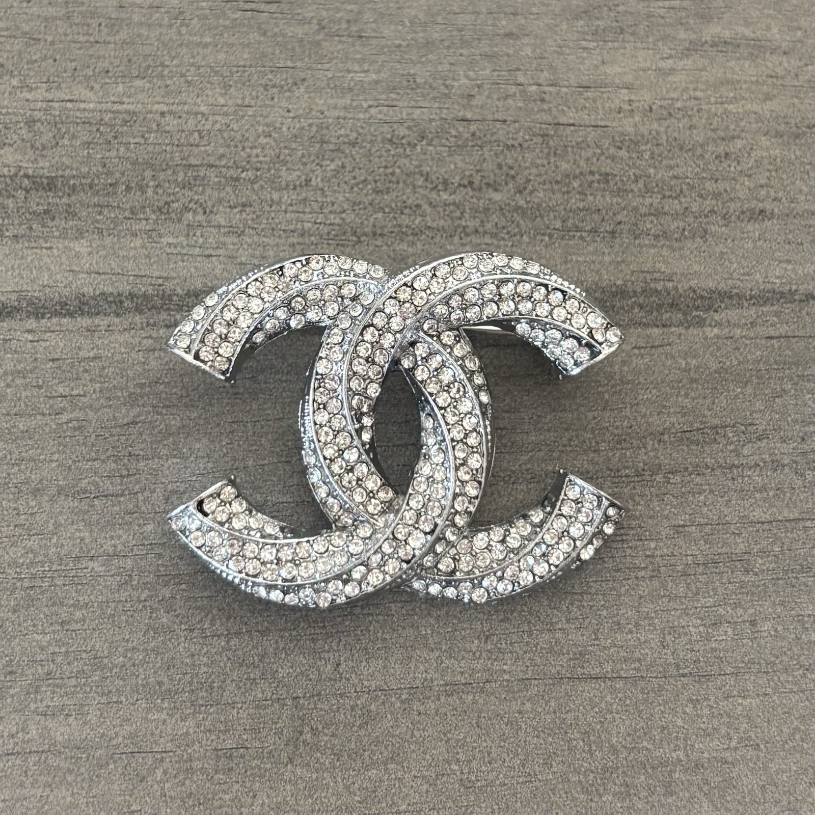 Silver Rhinestone CC Brooch