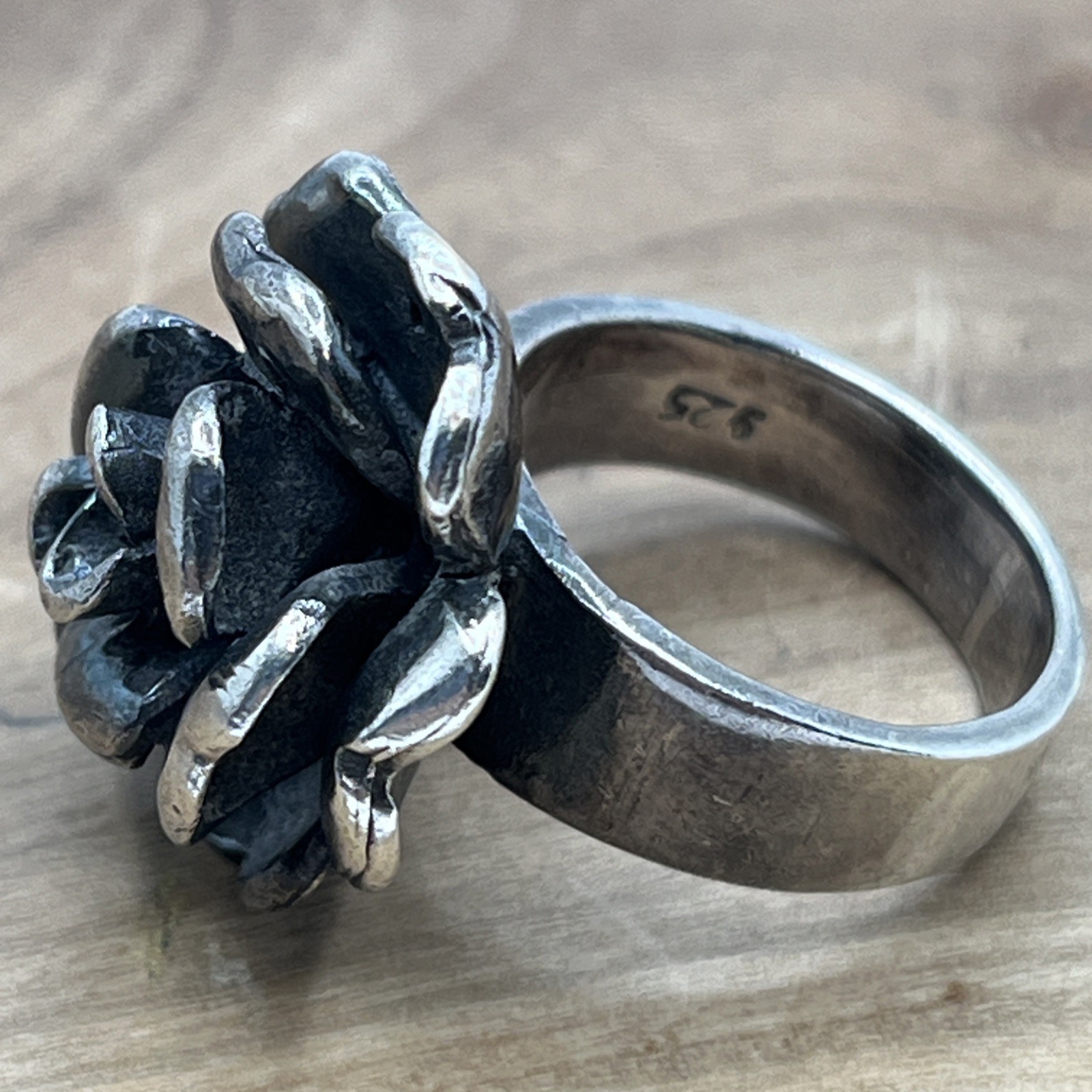 Sterling Silver 925 Chunky 3D Rose Flower Statement Ring Size 4.5 Vintage