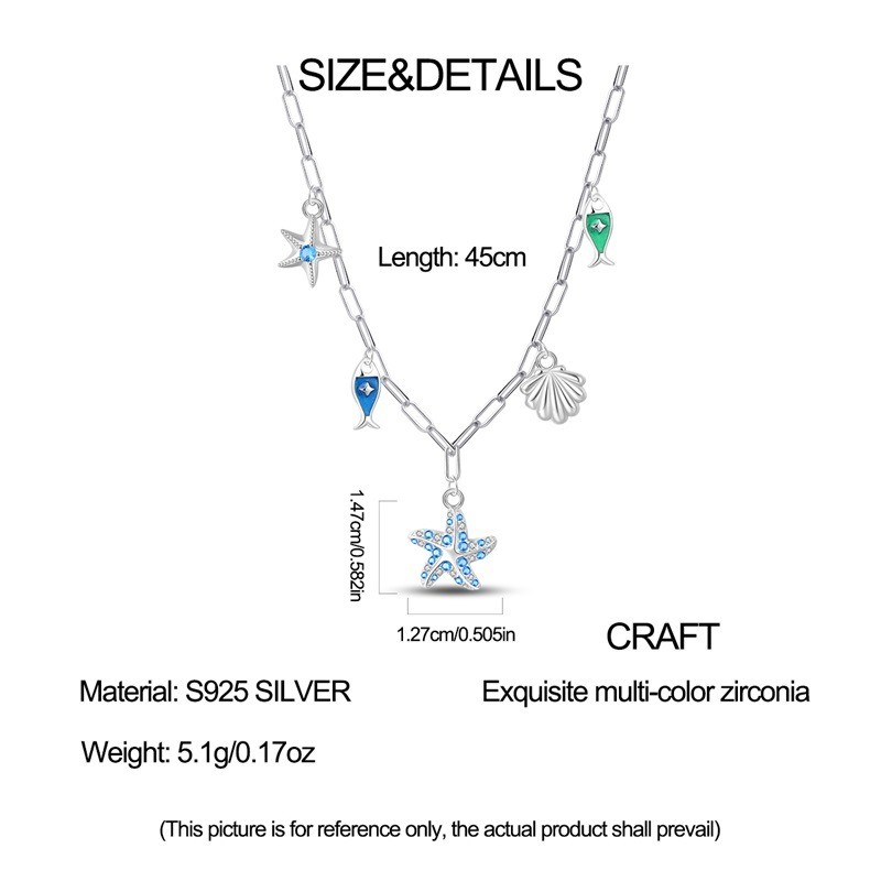 KUNSIR 925 Sterling Silver Seashell Necklace For Women Ocean Chocker 18in Chain
