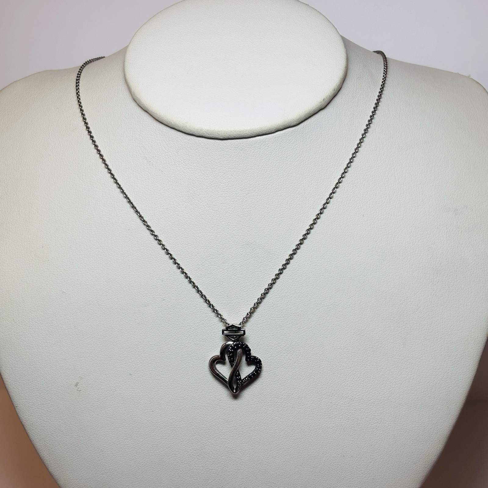Harley Davidson Sterling 925 Silver Shield Logo Heart Necklace 17 in – .17