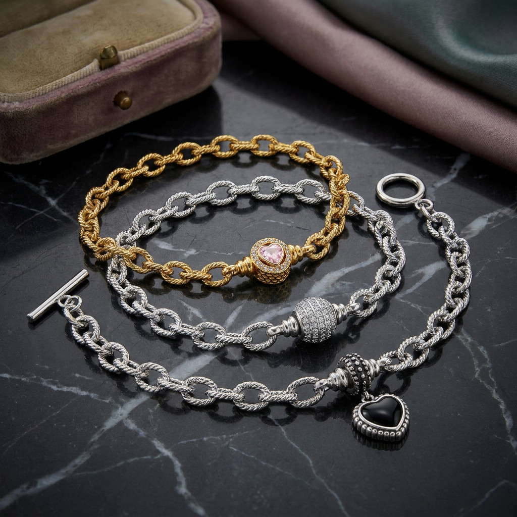 Textured Chain Bracelet for European Charms, Dangles & Lockets