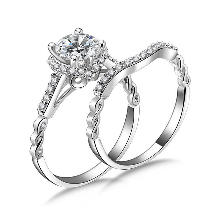 2pc 925 Sterling Silver Cz Wedding Band Engagement Rings Set Women Sz 3-12 SA027
