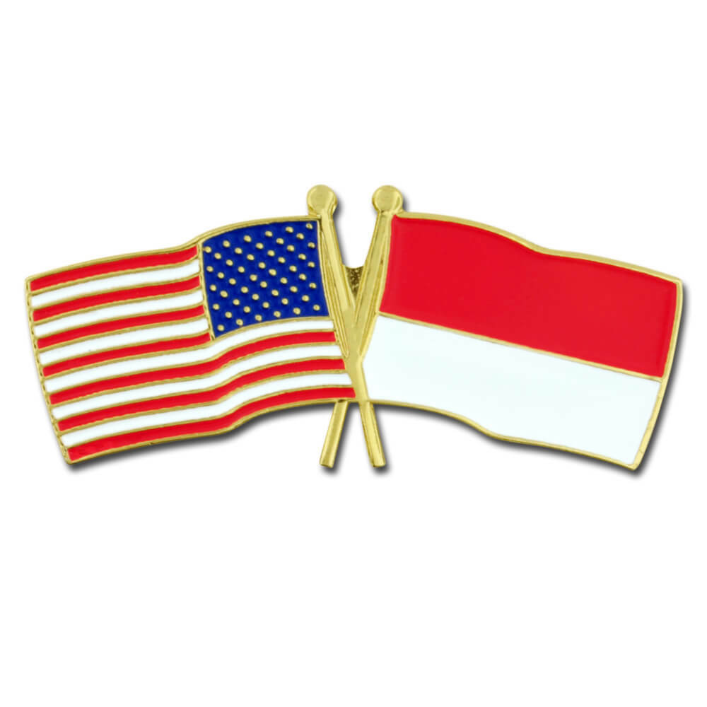 PinMart’s USA and Indonesia Crossed Friendship Flag Enamel Lapel Pin