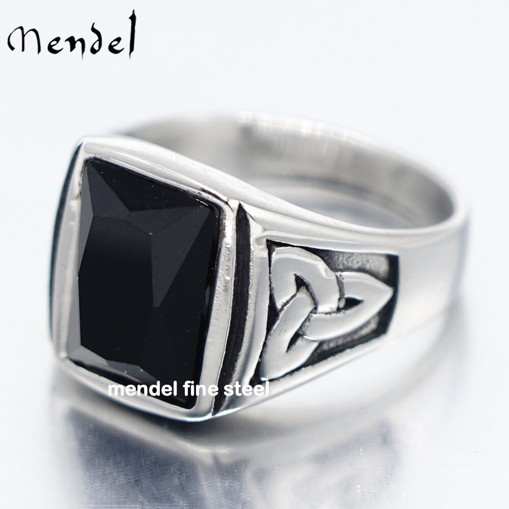 MENDEL Stainless Steel Mens Celtic Trinity Knot Obsidian Stone Ring Size 7-15