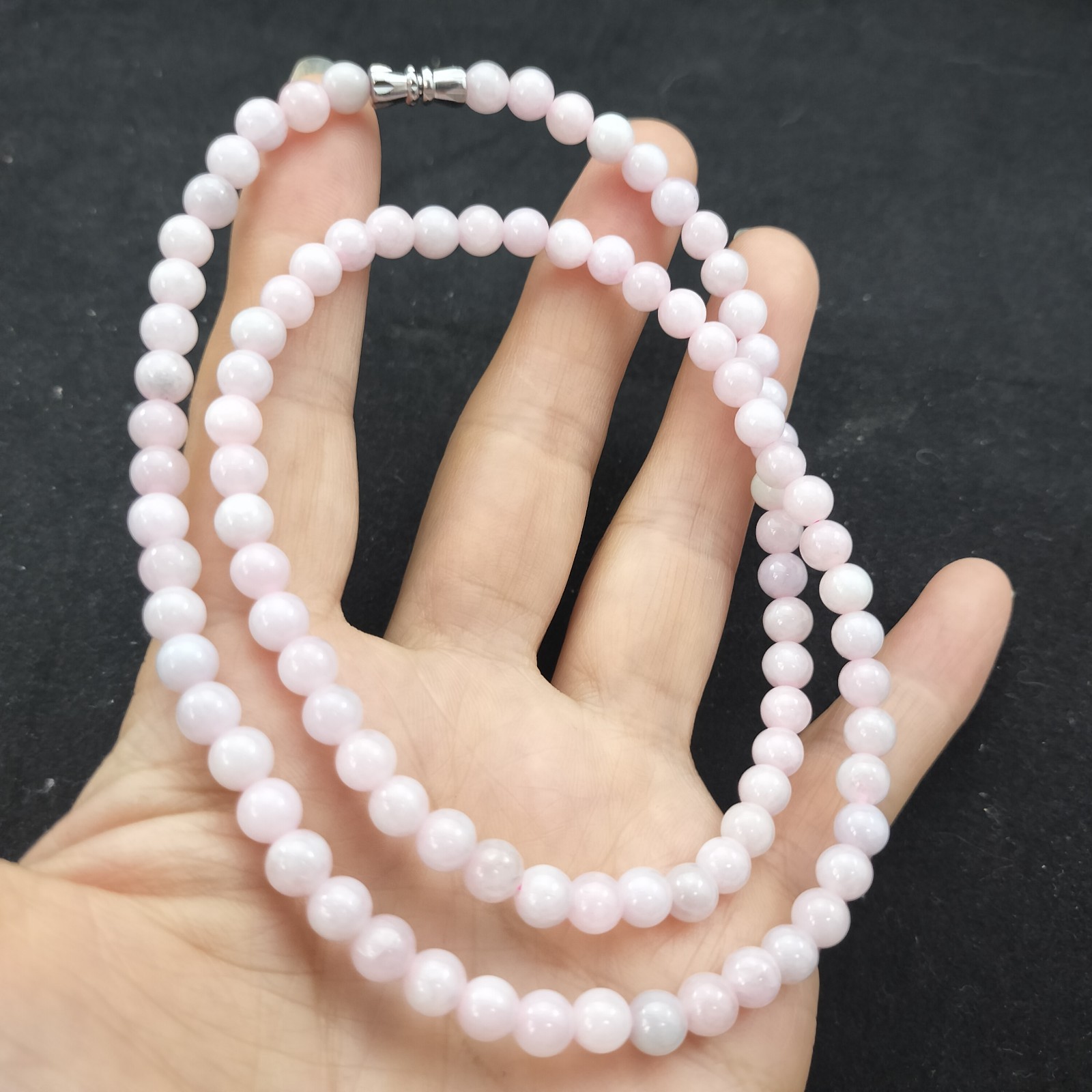 Certified Pink Natural Type A Jade Jadeite Carved 5.8MM Bead 520MM Necklace