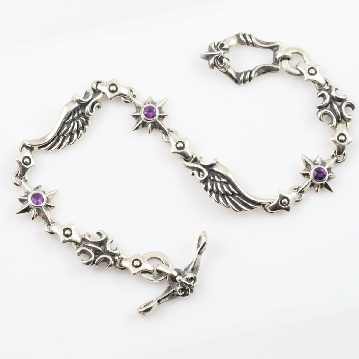 Amethyst Star & Angel Wing Sterling Silver Bracelet