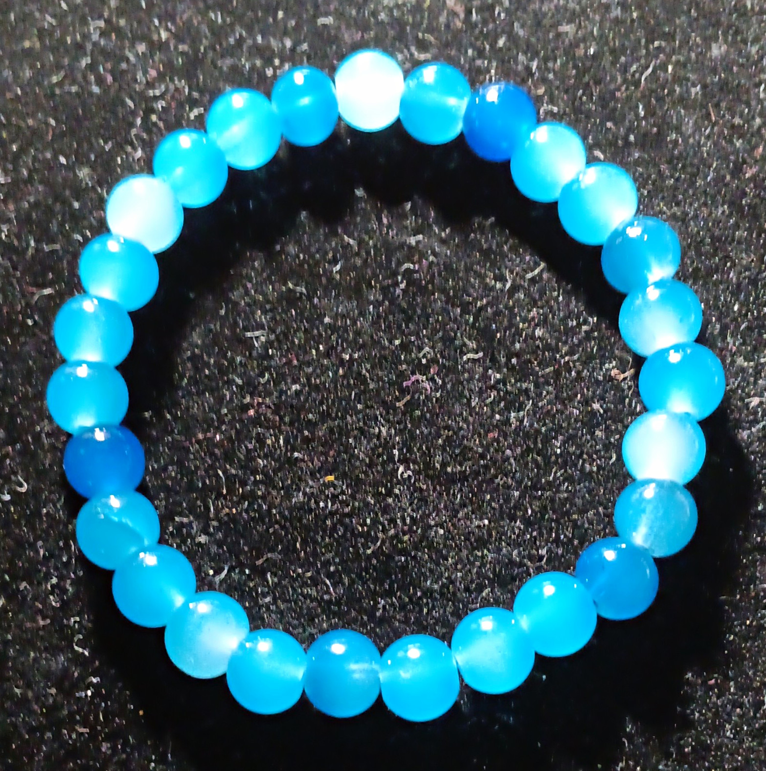 Handmade Ocean Blue Glass Bead Stretch Slip-On Bracelet