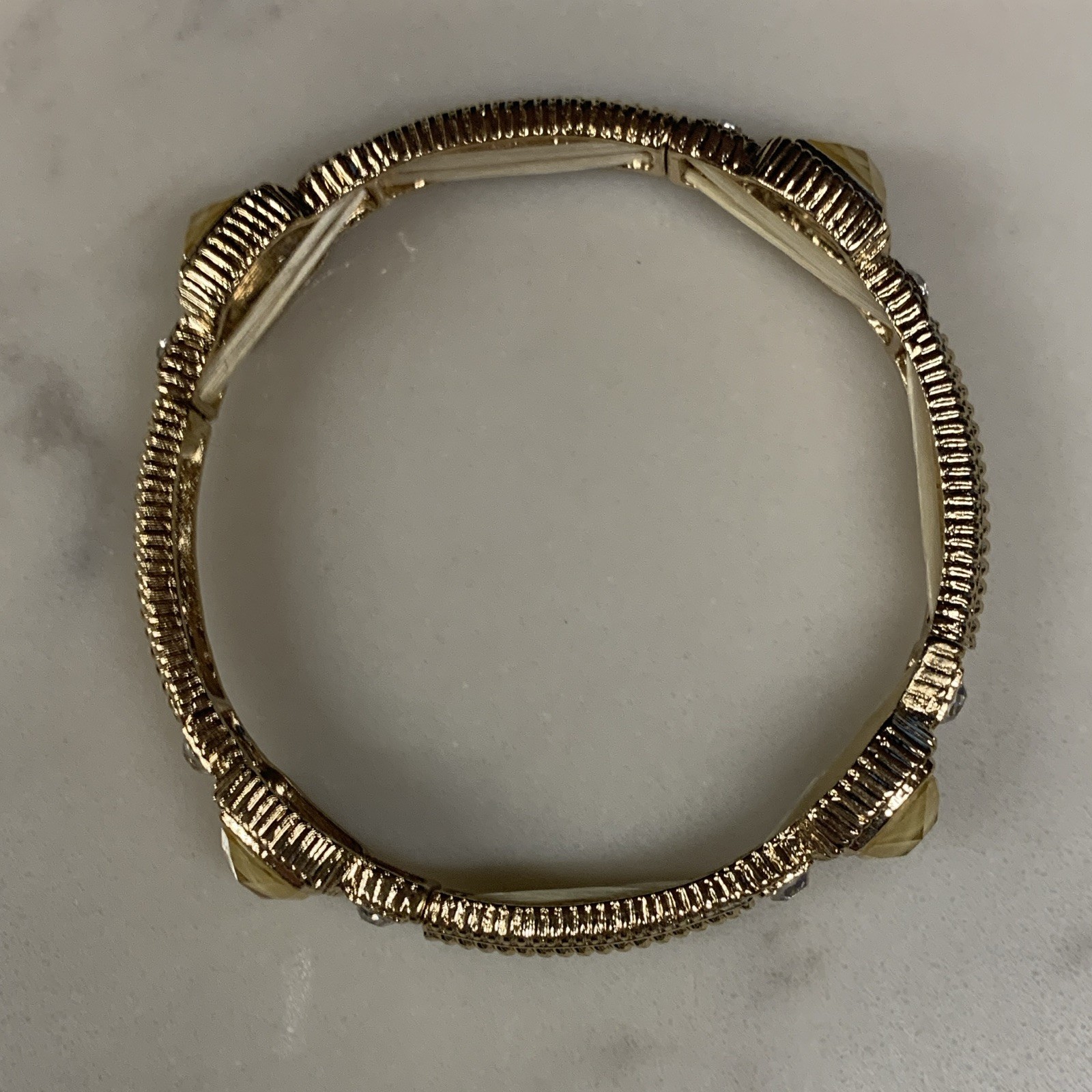 Gold Tone Stretch Bangle Bracelet, Faux Stones and Rhinestones