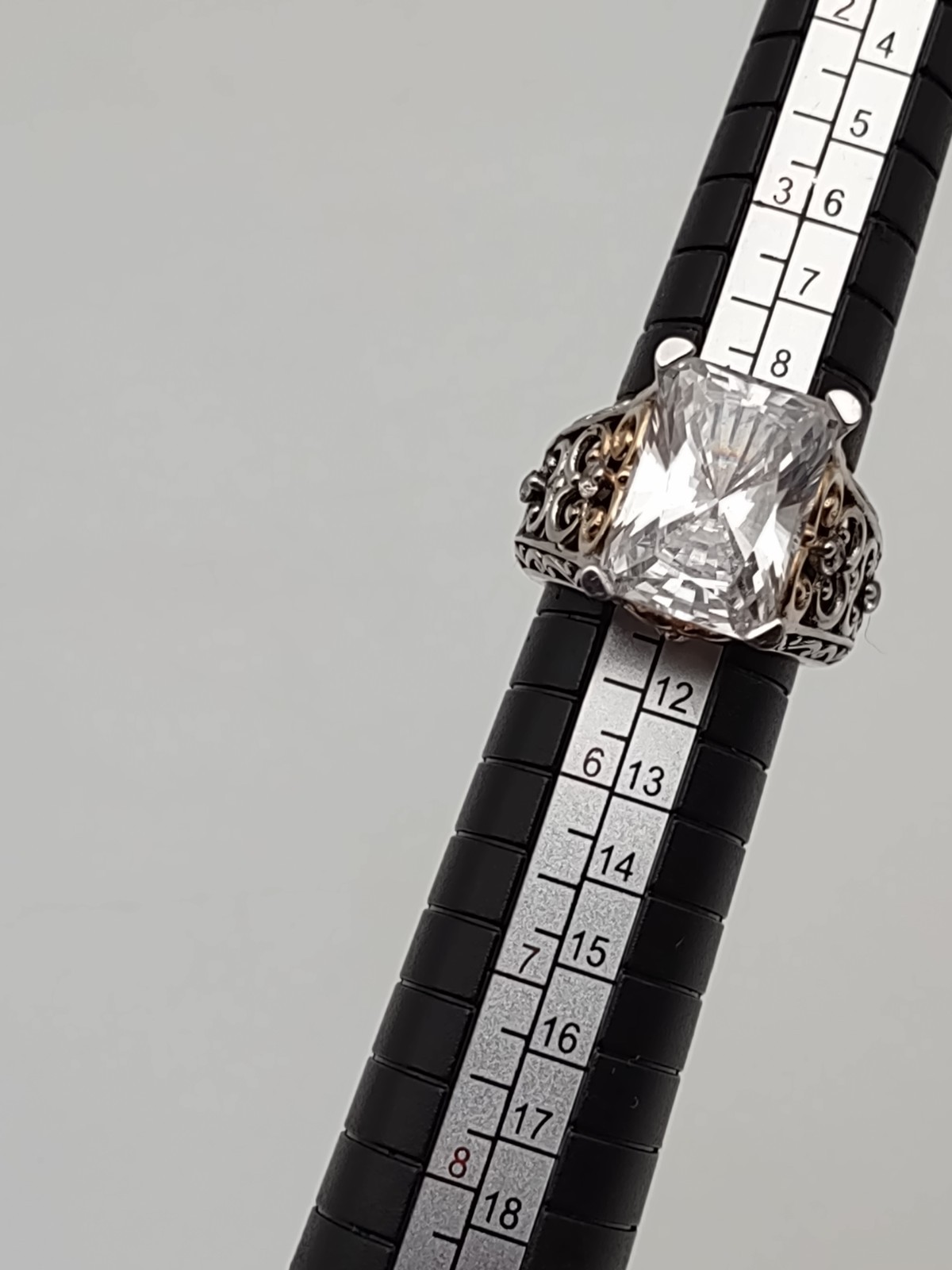 925 Sterling CZ Cocktail Ring Gold Accents Filigree 5