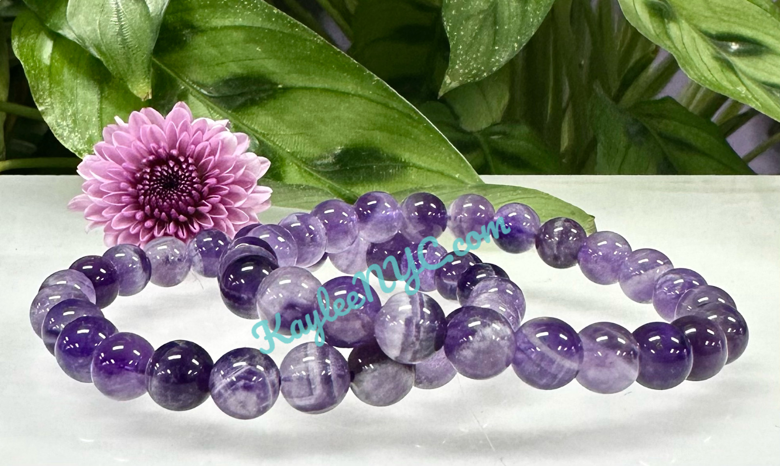 Wholesale Lot 6 Pcs Natural Chevron Amethyst 8mm 7.5” Crystal Stretch Bracelet