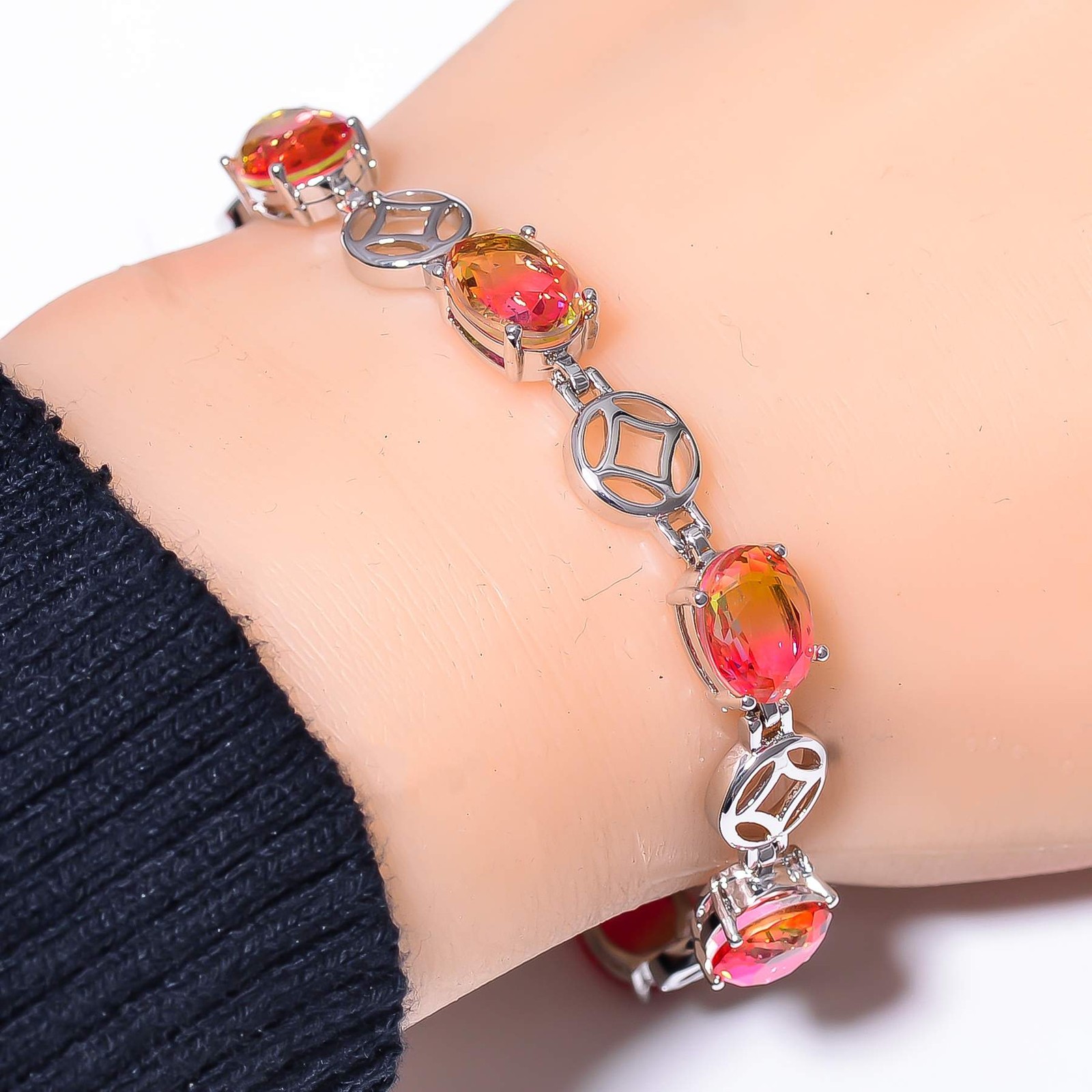 Bi-Colour Tourmaline 925 Sterling Silver Tennis Bracelet 7.99″ B65, Gift for her