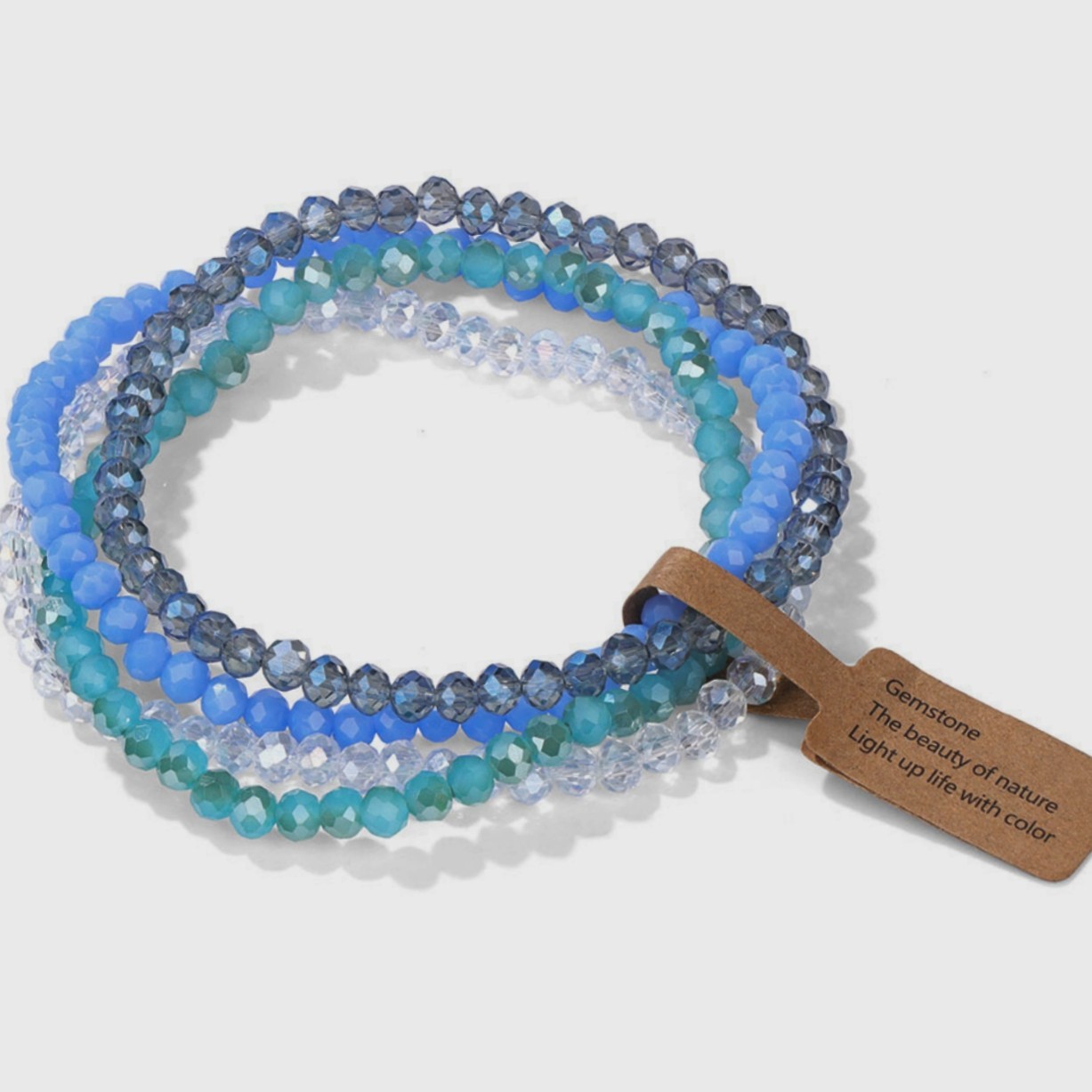 4pcs Combination Small faceted Crystal Layered Stretch Cord Beaded Bracelet