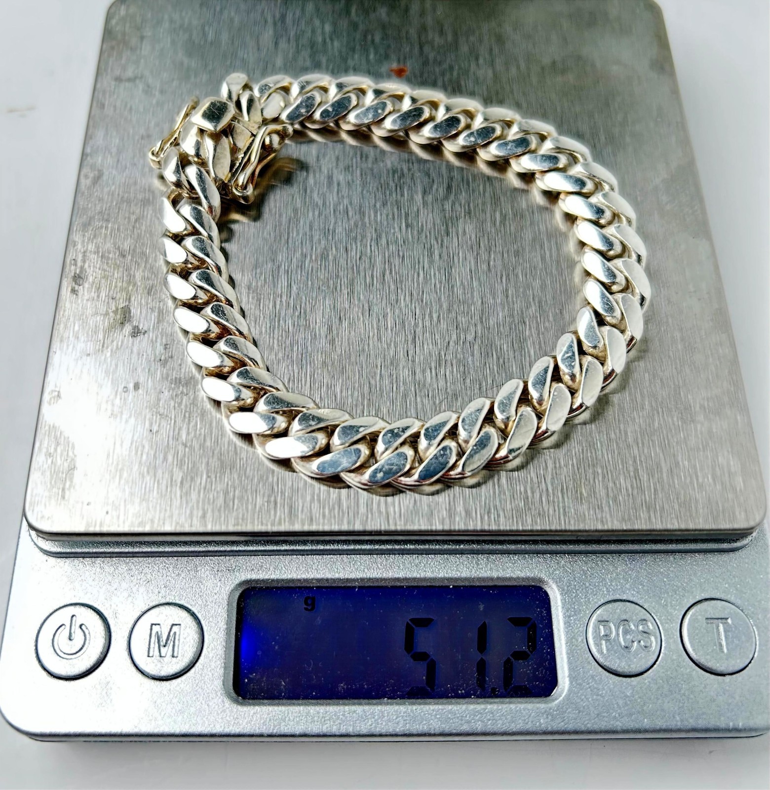 Heavy 51g Solid .999 Fine Silver Miami Cuban Link Bracelet 10mm 8in Box Clasp