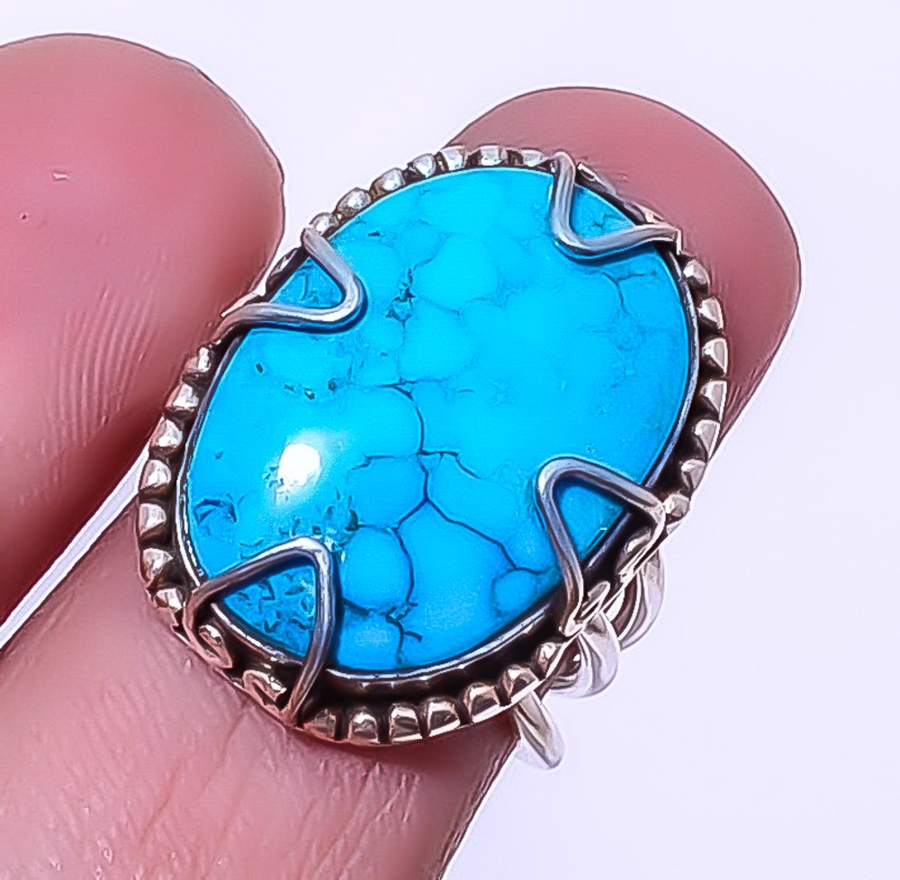 Magnesite Turquoise Gemstone Handmade Silver Plated Jewelry Ring s.6 R1208-28