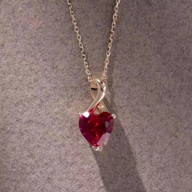 2Ct Heart Cut Simulated Red Ruby Solitaire Charm Pendant 14k Yellow Gold Plated