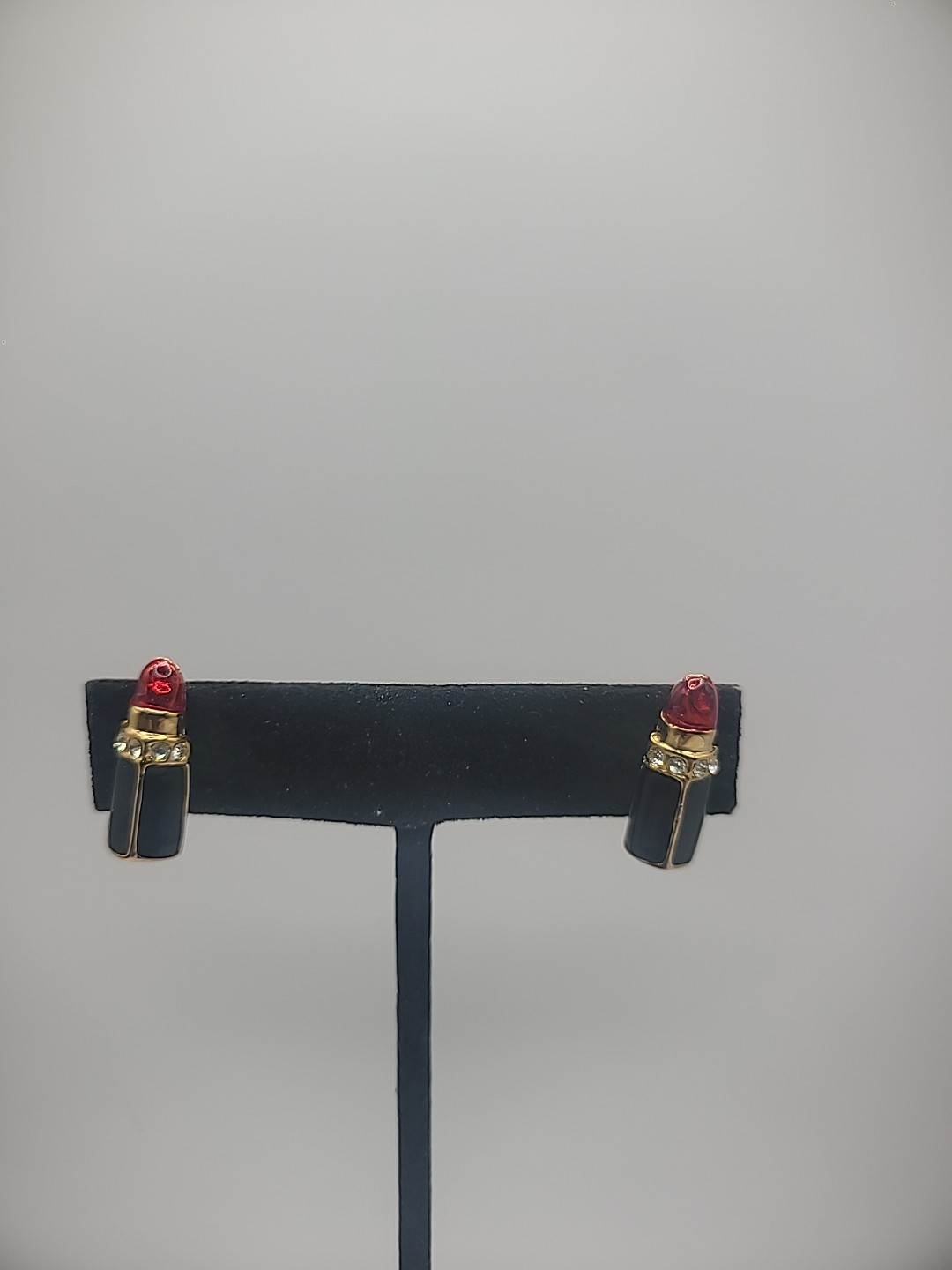 Vintage Earrings Pierced Post Stud Lipstick Shape Gold Tone Jewelry Costume