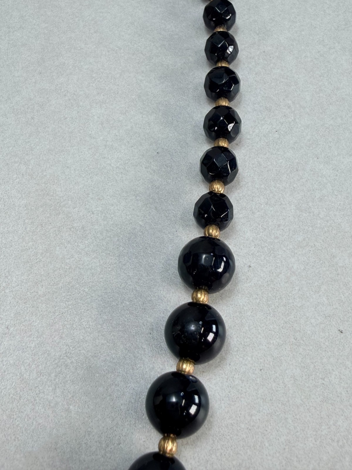 Vintage Black Onyx Smooth Collar Necklace Statement Beaded Gold Tone