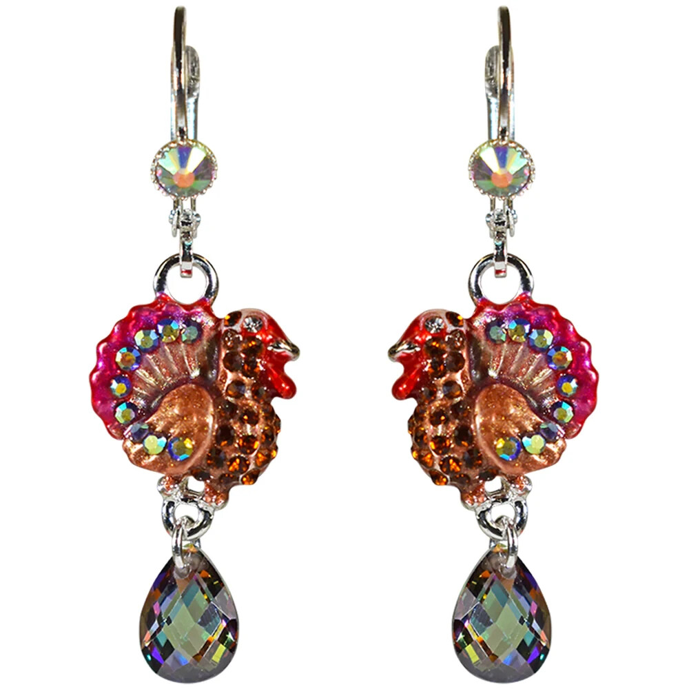 KIRKS FOLLY Queen of the Harvest Turkey Mystic Crystal Leverback Earrings sst