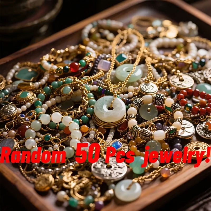 Random 50pcs Fashionable Retro jewelry Set, Inlaid With Imitation Pearl Zirconia