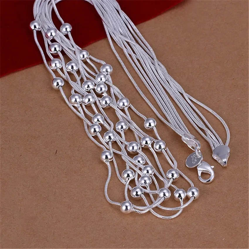 925 Sterling Silver Necklace Solid Bead Chain 18 Inch Length Women Jewelry