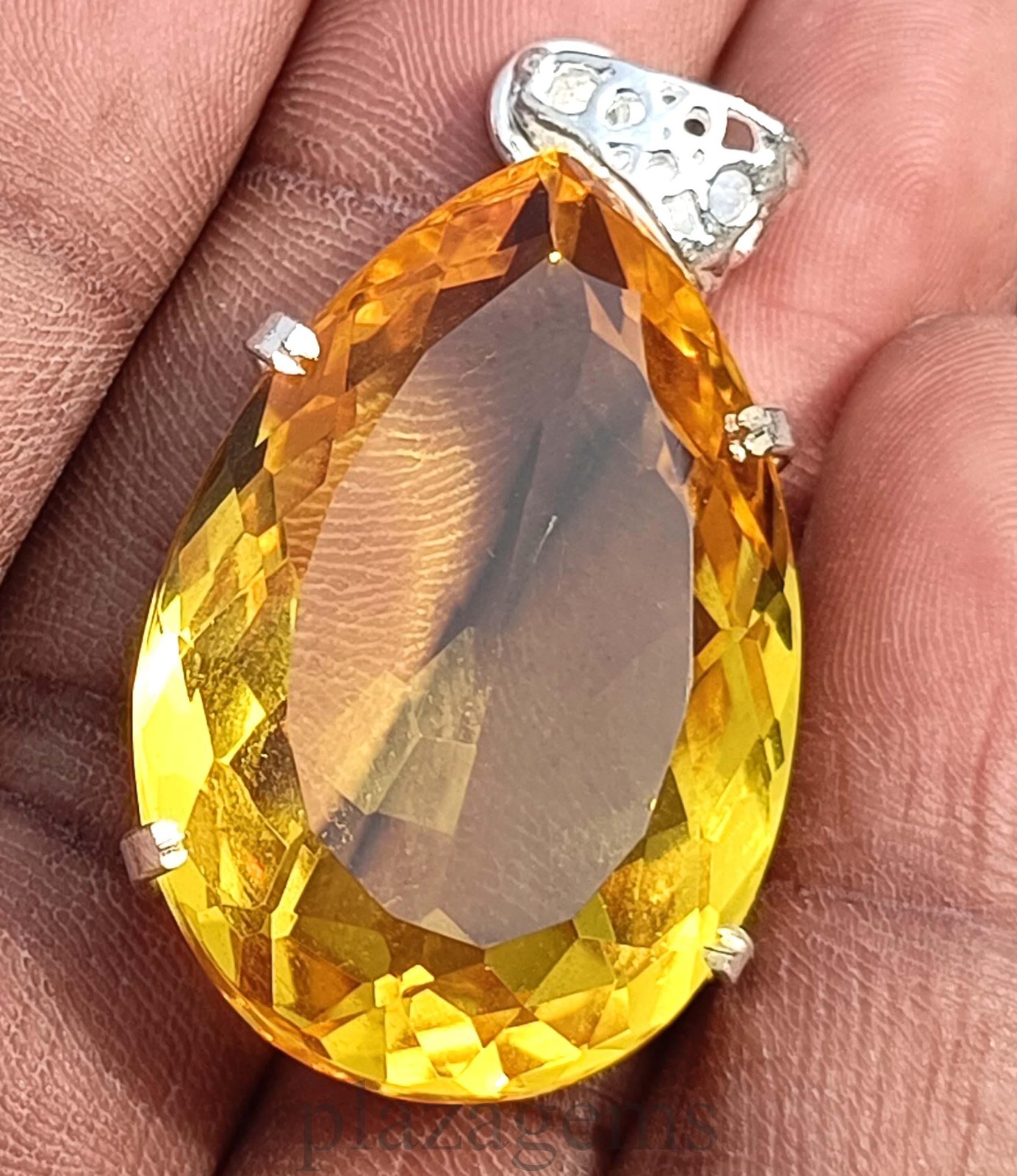 92.05 Ct Natural Yellow Sapphire Pear Cut Pendant 925 Sterling Silver Gems 5DSL