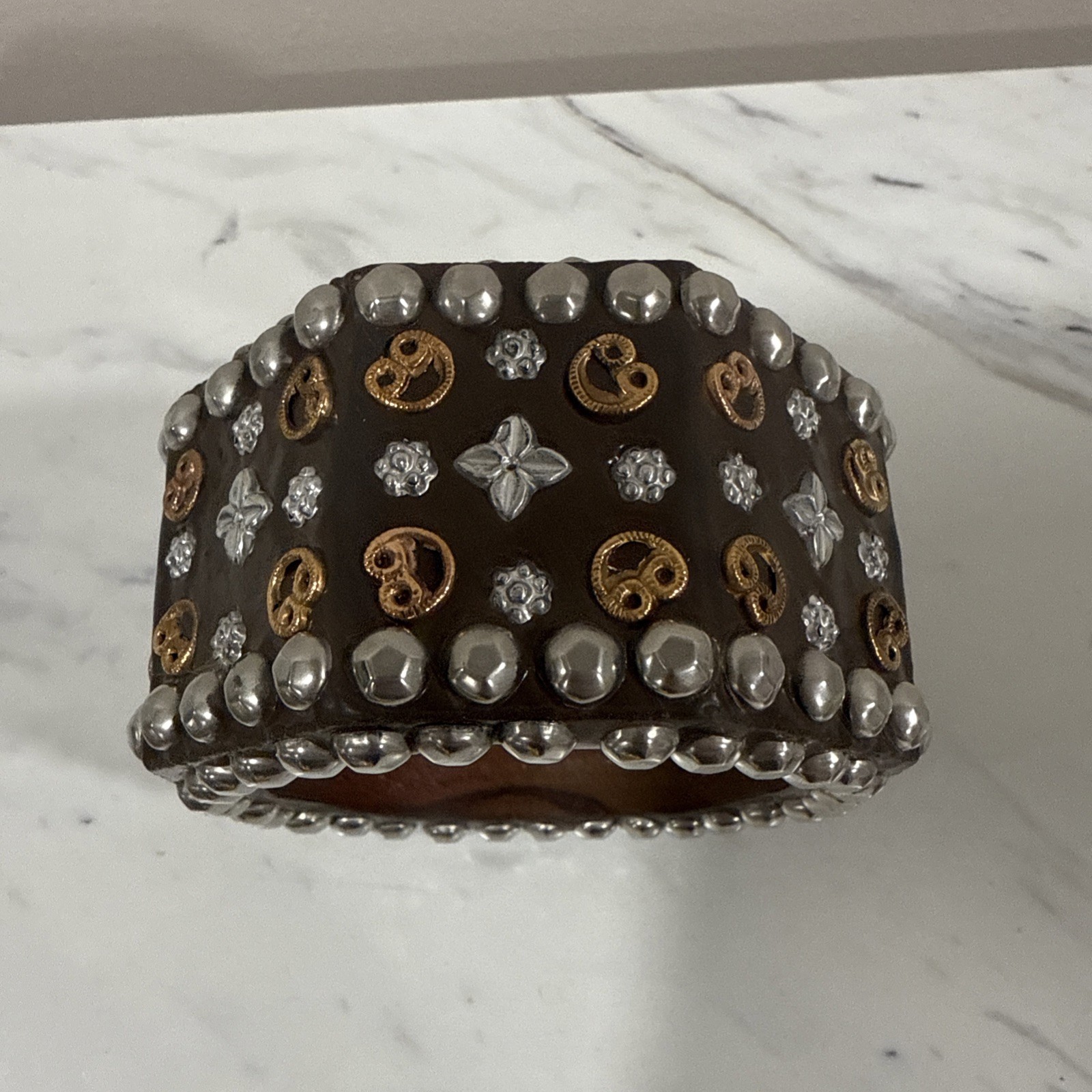Antika Collection Brown Studded Bangle – Artisan Statement Bracelet