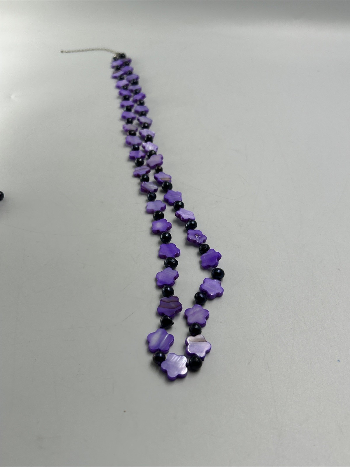 Boho Purple Flower Glass Bead Briolette Necklace 35 in And Bracelet
