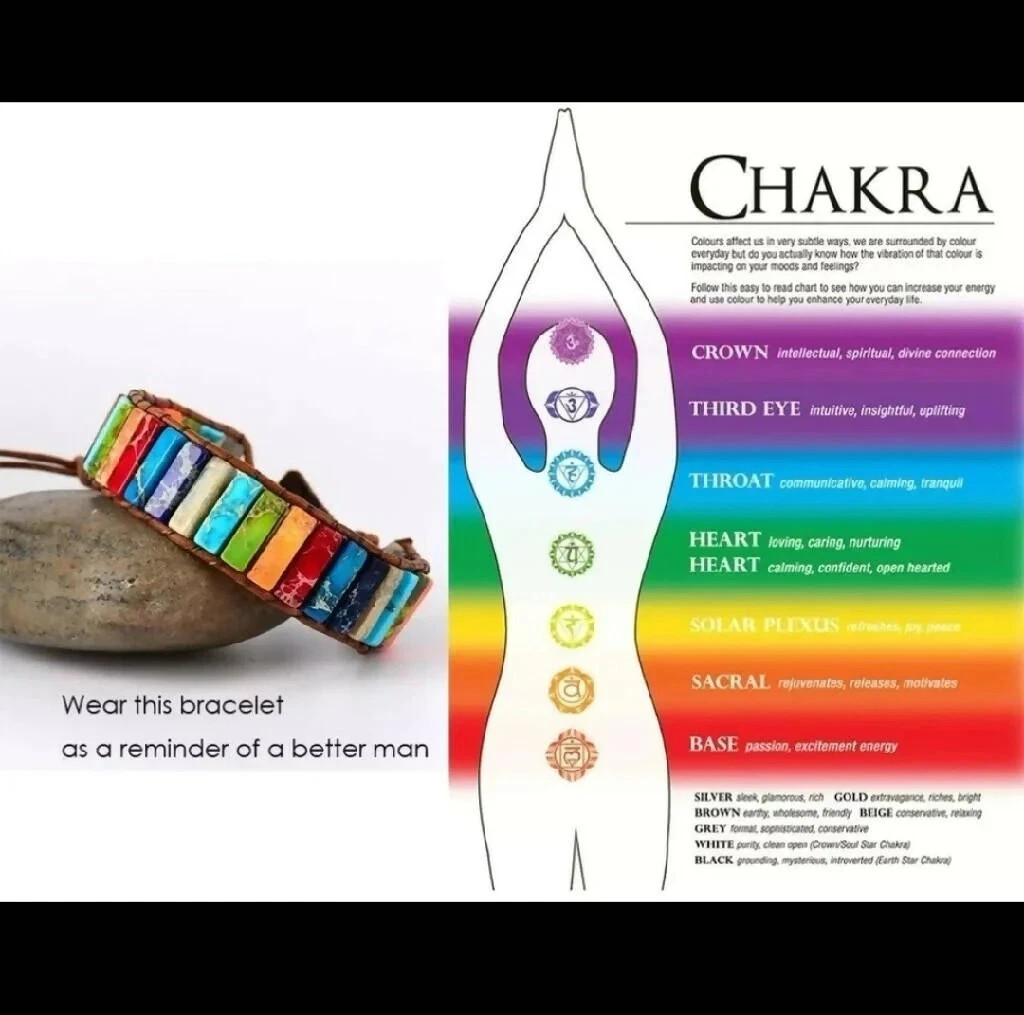 Rainbow Jasper 7 Chakra Crystal Bracelet Leather Healing Stone Bracelet Gift