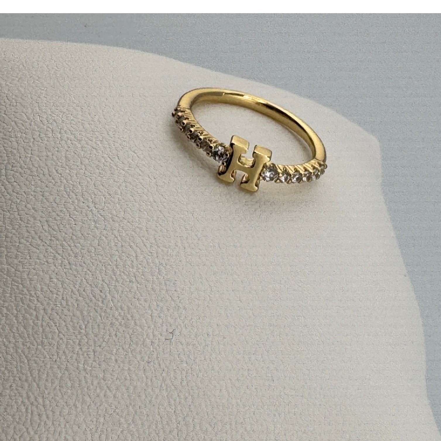 Gold Tone Initial H Ring Crystal Accented Monogram Band Personalized Jewelry
