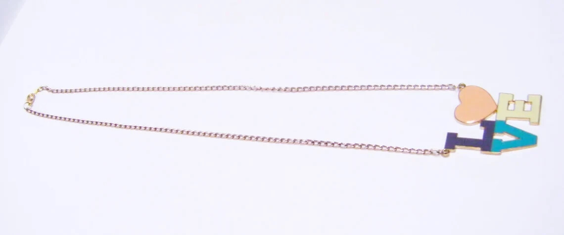 Gold/White/Blue Enamel “LOVE” Pendant Necklace