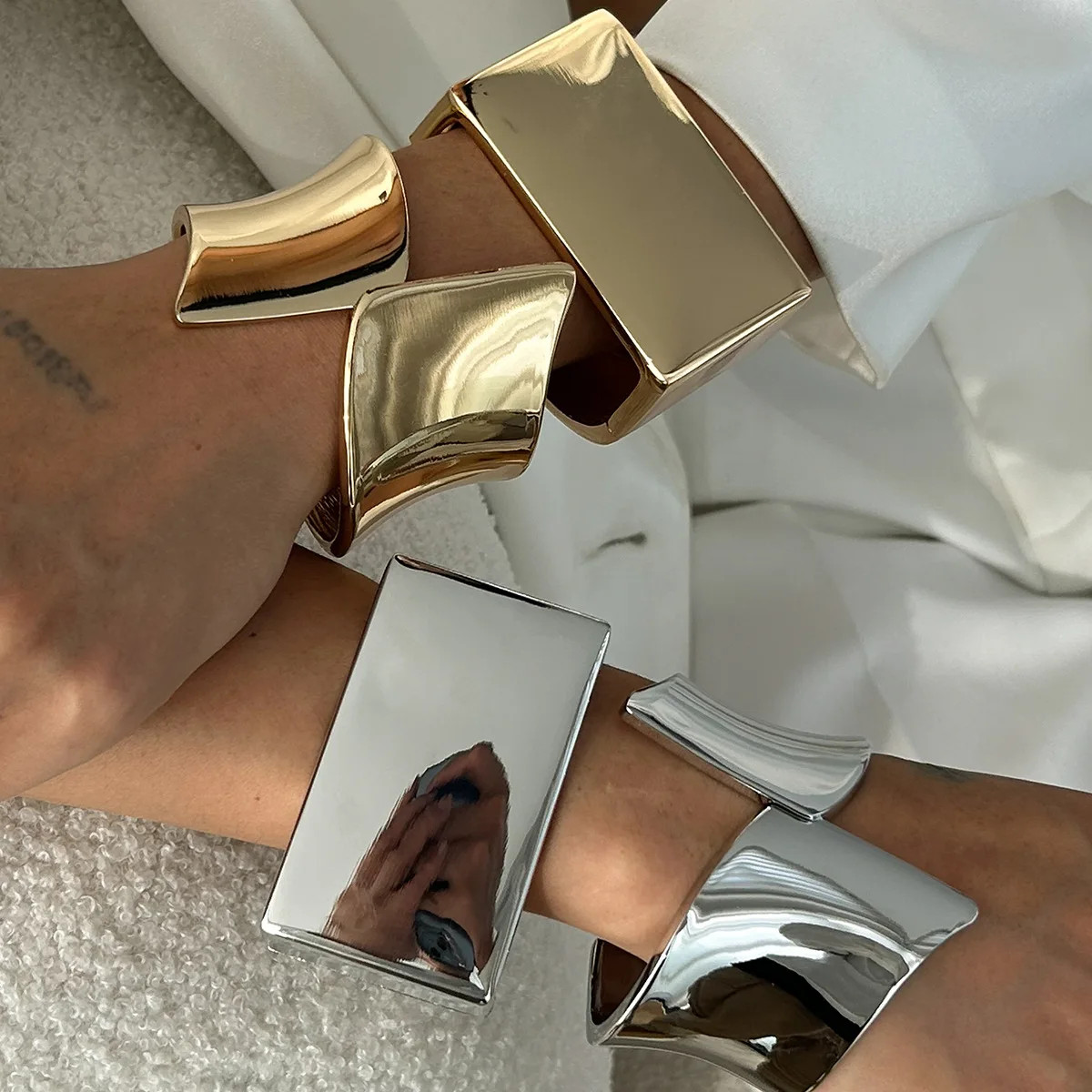 Alloy Open Cuff Bangle Bracelet Irregular Chunky Wide Silver Gold Tone Jewelry