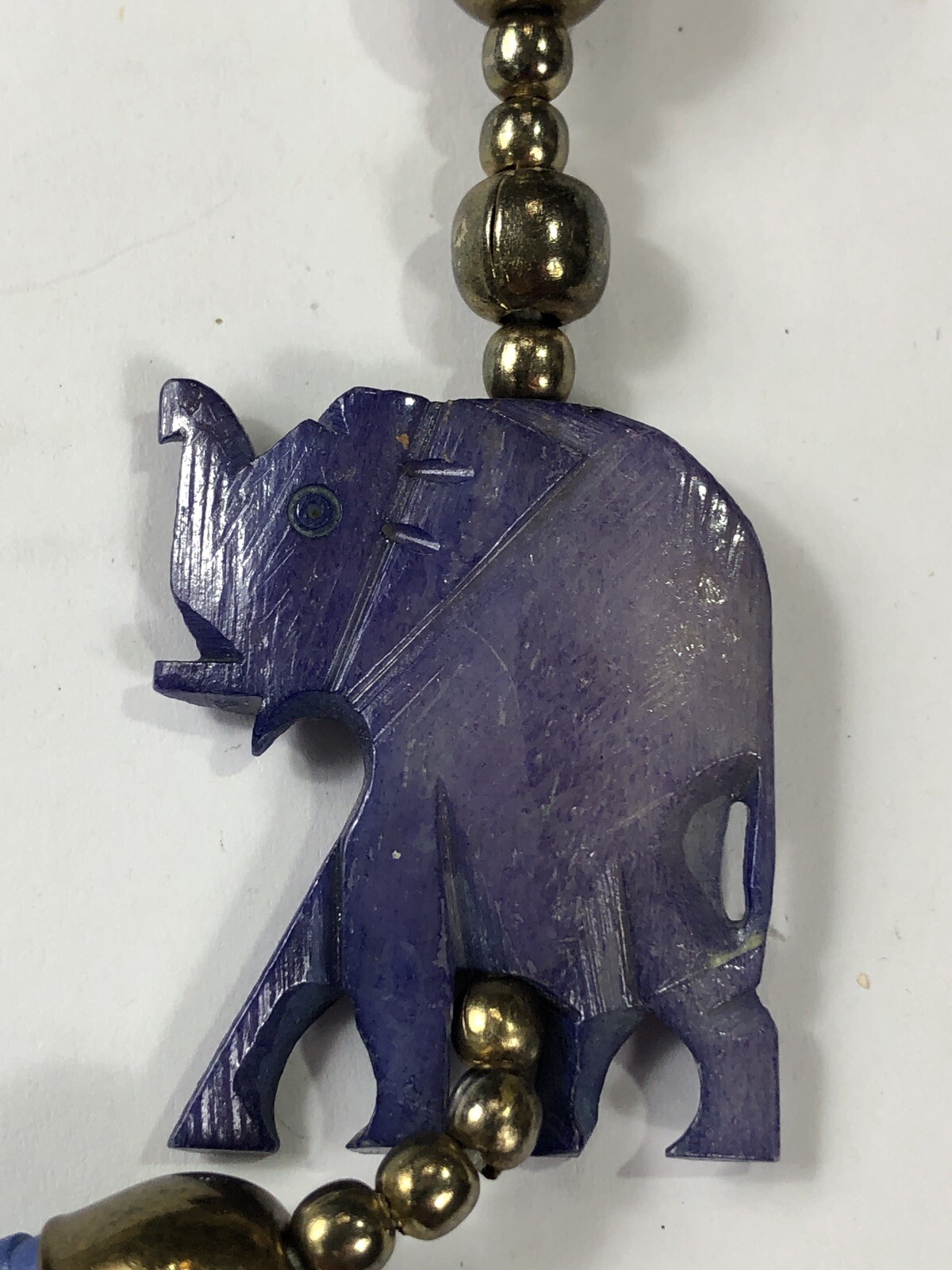 Elephant Pendant Necklace Multi-Strand Beaded Blue – 35 in Length