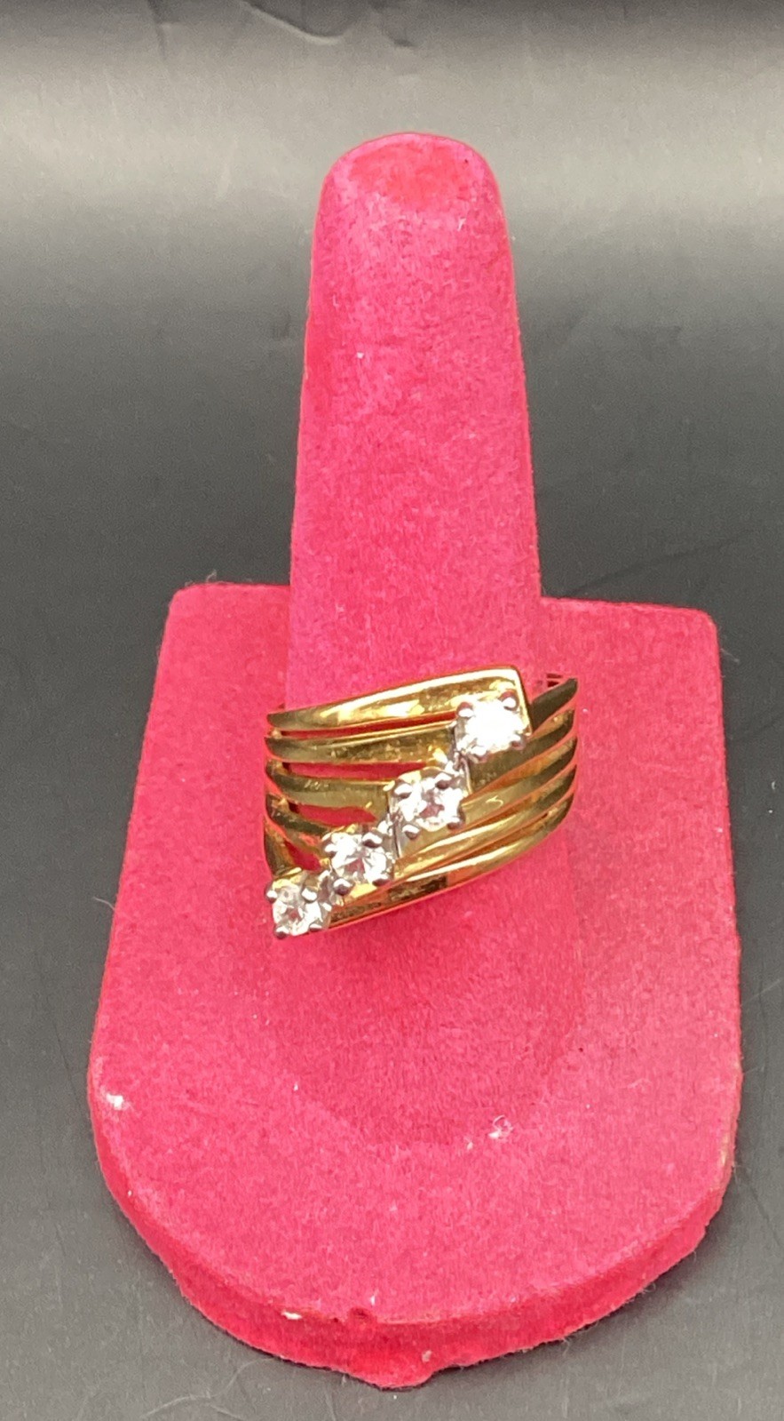 Vintage 18k HGE Multi Strand Cubic Zirconias Cocktail Ring Size 7