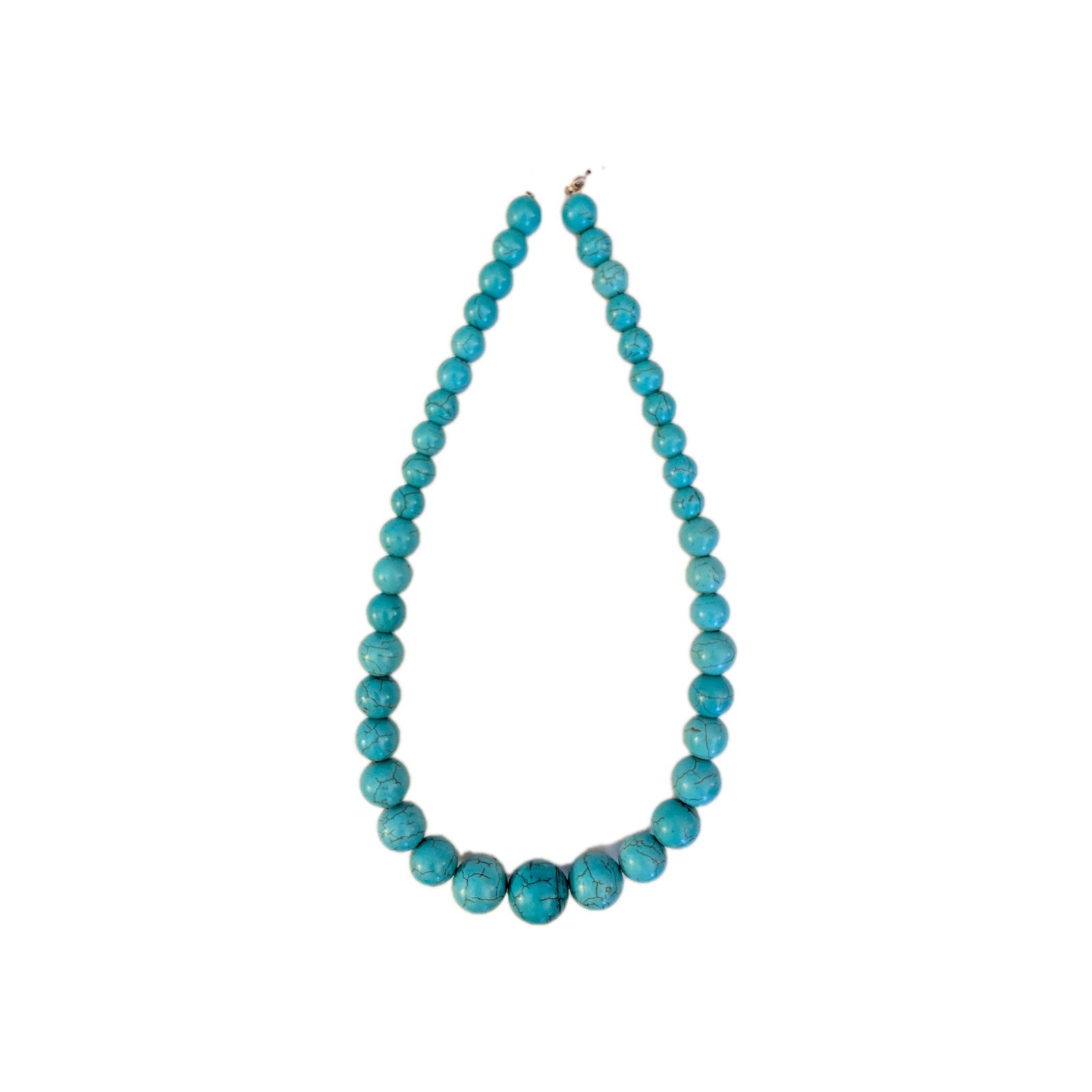 Turquoise Blue Round Stone Bead Strand Necklace Ball Chain Lobster Clasp