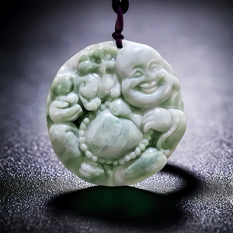 Green Natural Real Jade Maitreya Buddha Pendant Necklace Chinese Fashion