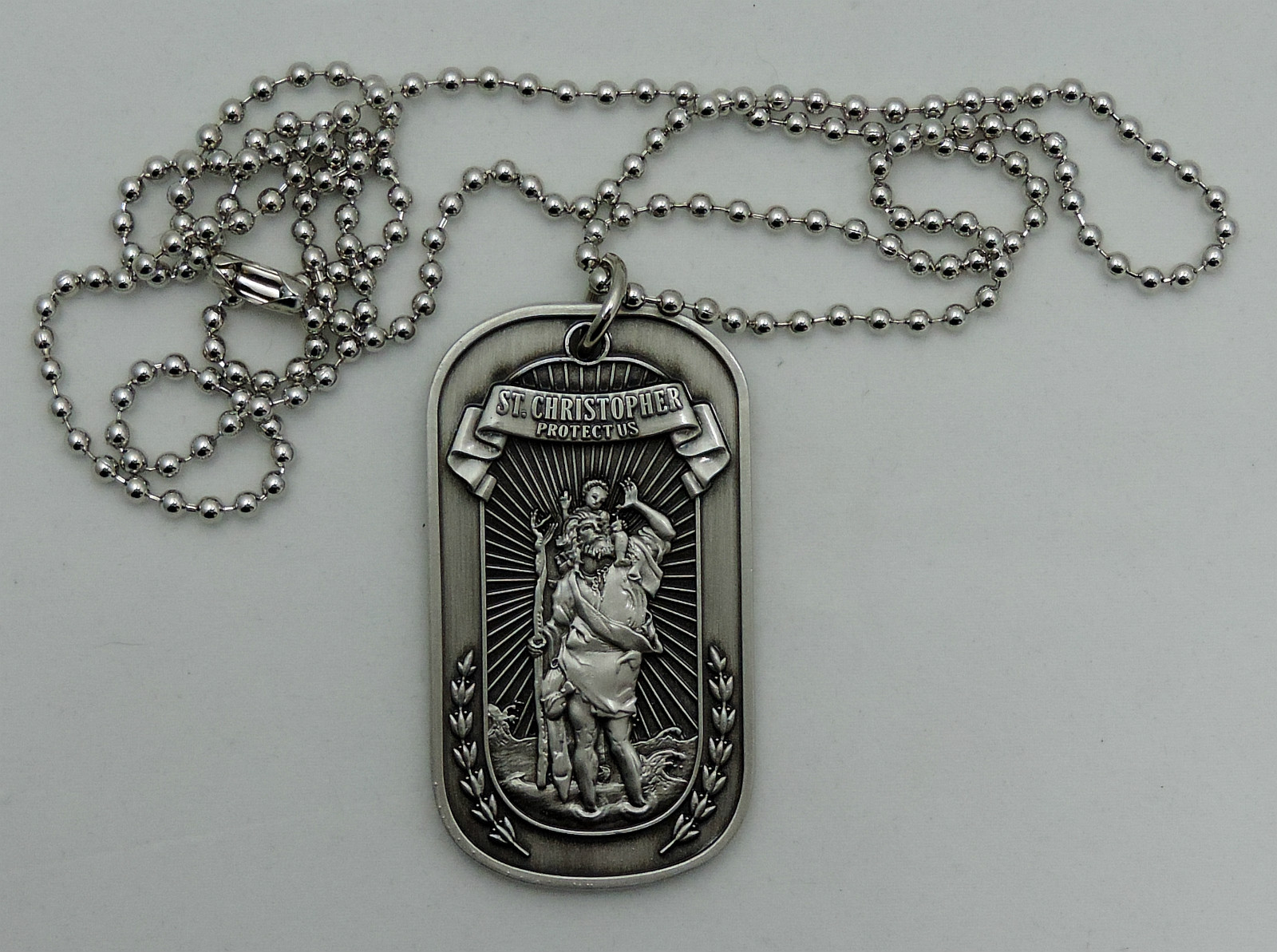 Saint Christopher-Dog Tag Style Necklace with a Bronze Alloy Pendant