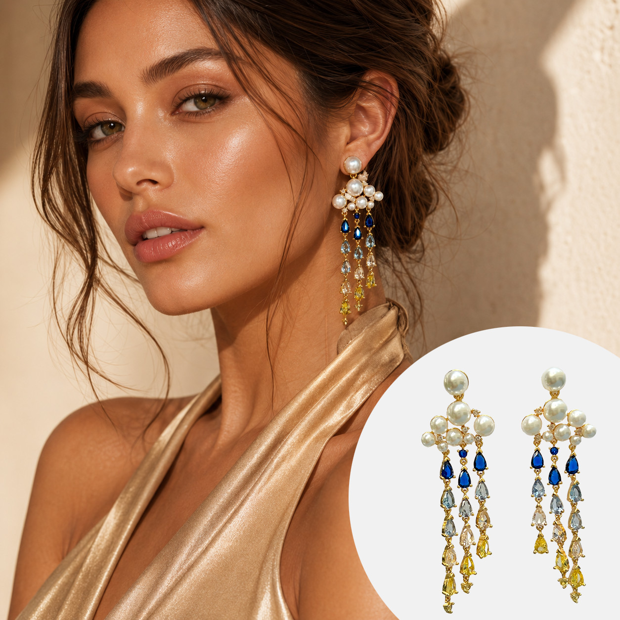 Kate Spade Pearl Rain Cloud Colorful Crystal Dangle Statement Stud Earrings NEW