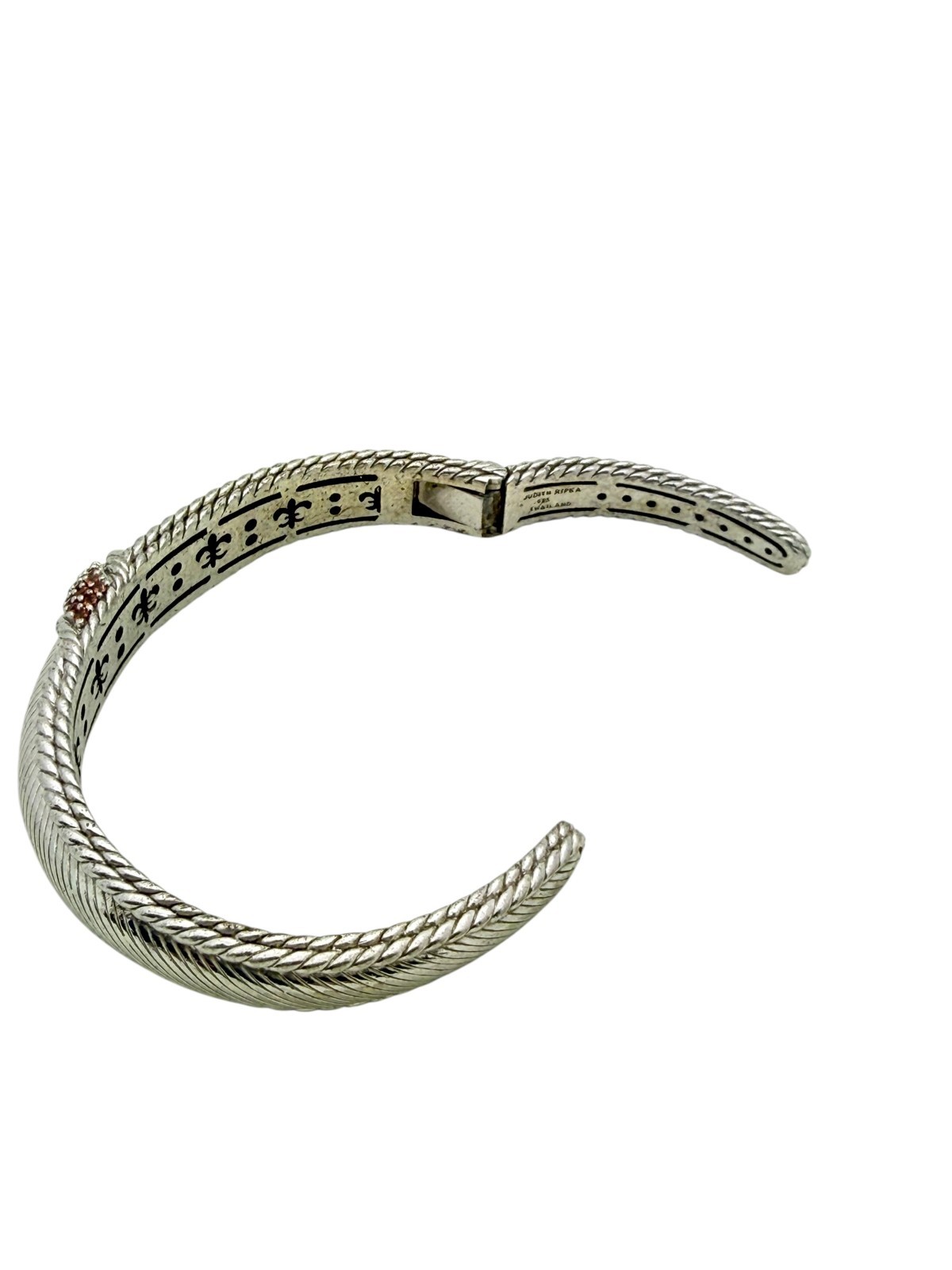 Judith Ripka Sterling Silver Orange Citrine CZ Hinged 11mm Cuff Bangle Bracelet