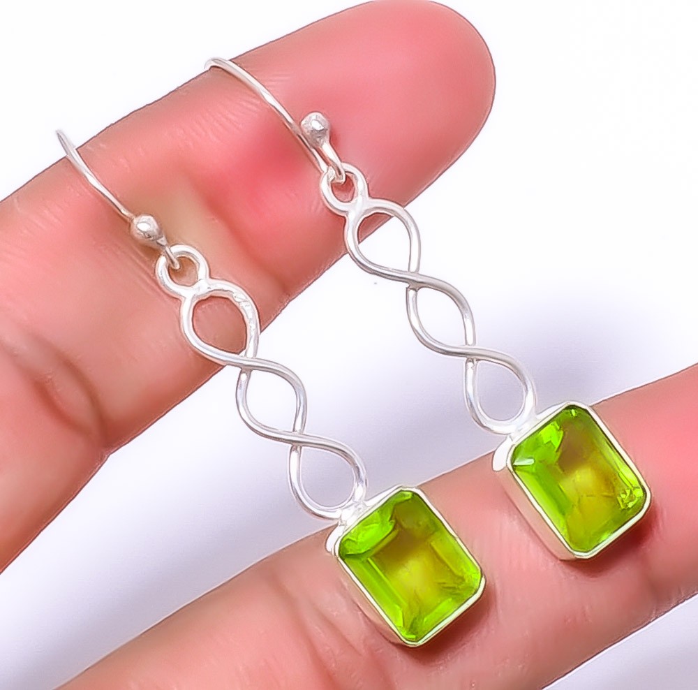 Peridot Gemstone Handmade Silver Plated Spiral Earring 1.79″ T59