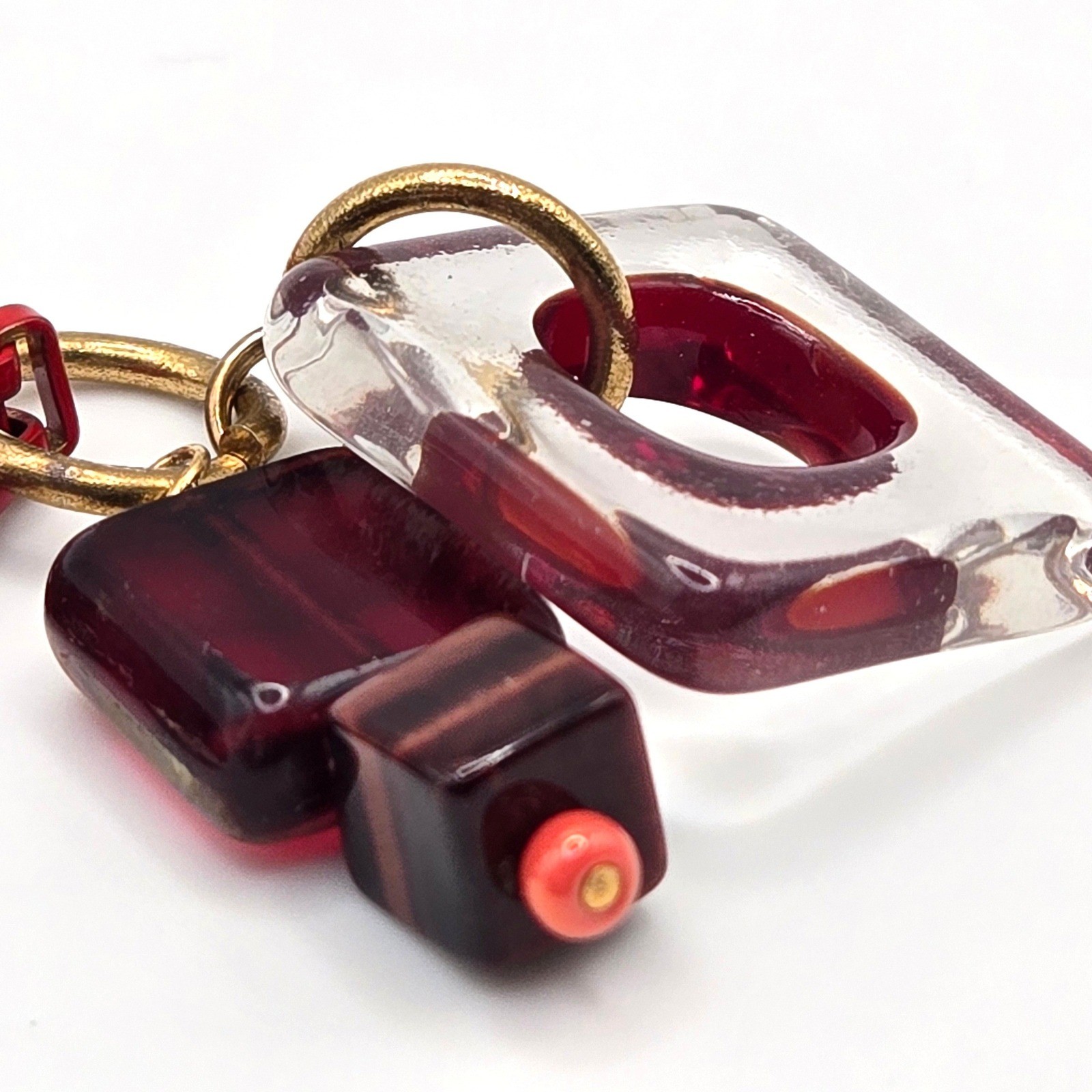 Red Enamel Box Chain Necklace Geometric Glass Stone Square Pendants Adjustable