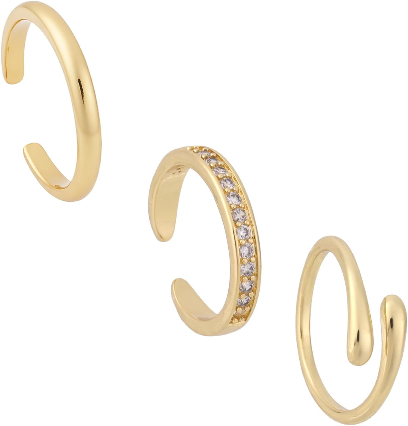 3Pcs Toe Rings for Women, 3 Styles Gold Filled Hug and CZ Open Toe Rings Adjusta