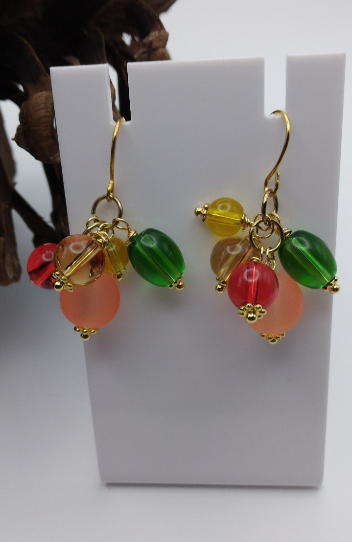 Fall Autumn Dangle earrings NF Multicolor USA Handmade 1 1/4″ Gold Boho Hooks