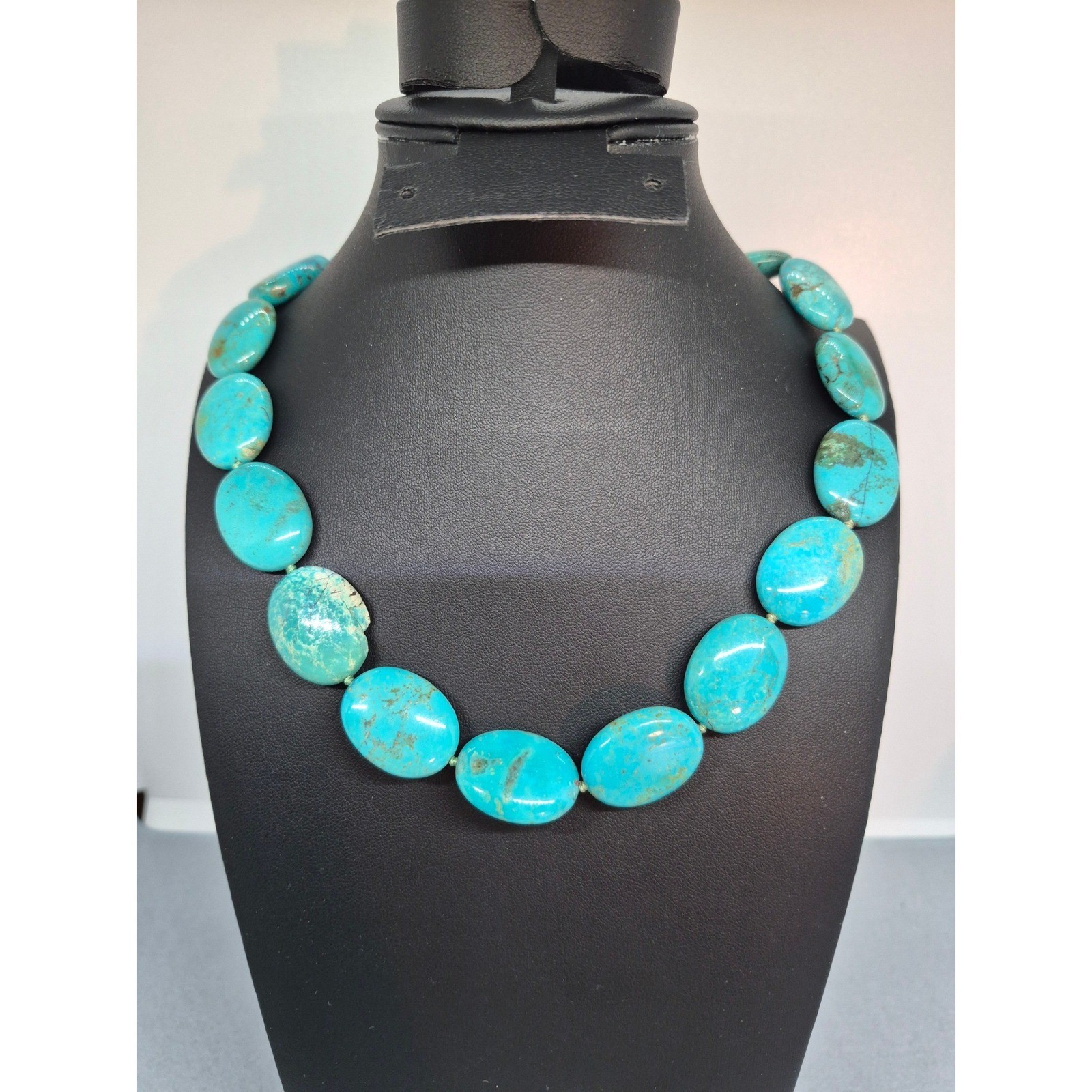 Whitney Kelly Necklace Chunky Turquoise Sterling Silver Oval Star Cutouts Clasp
