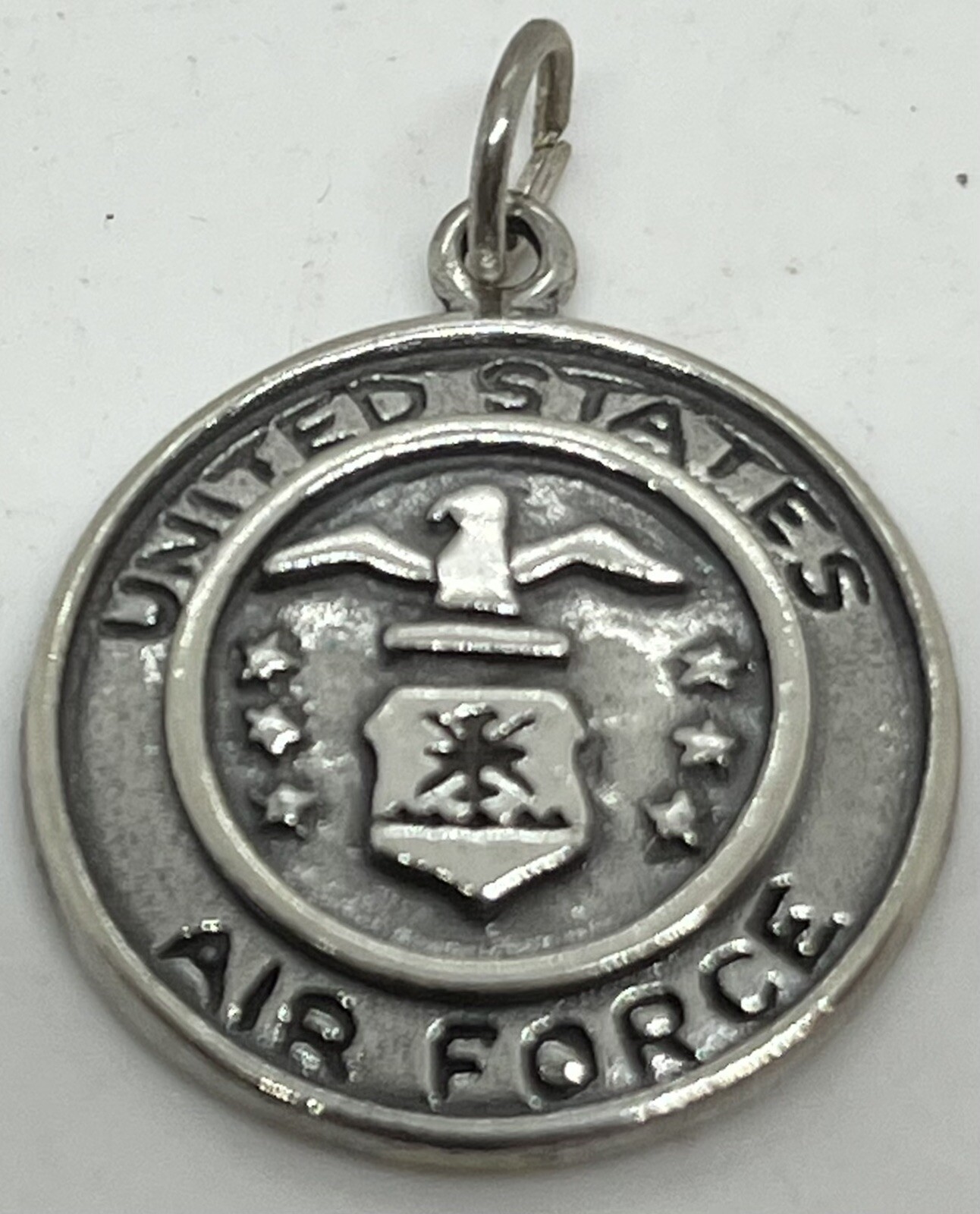 US Air Force Charm – Pewter Aviation USA Logo Round Military