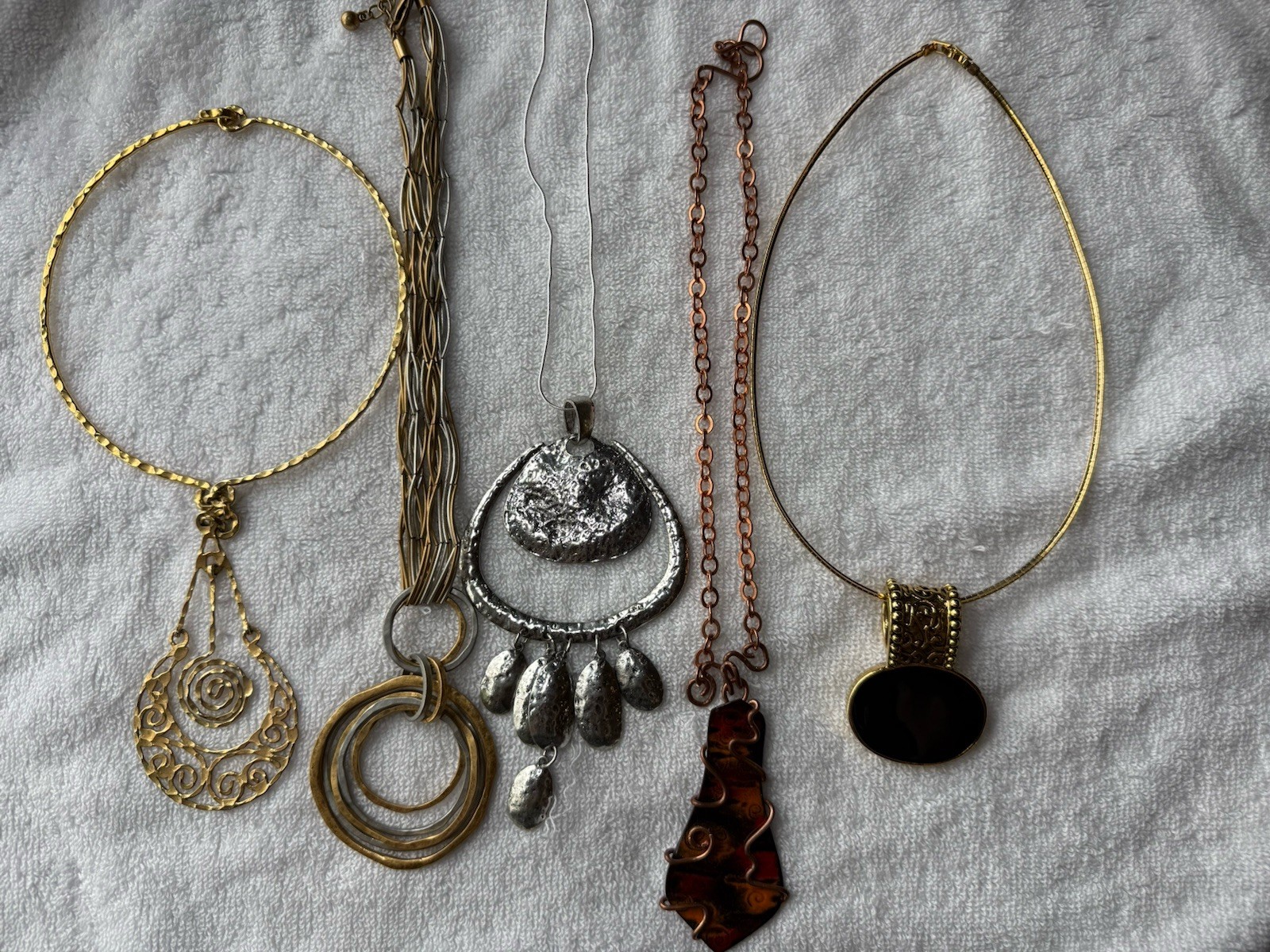 Lot Of 5 Necklace Multicolor Bold Statement Piece Copper Enamel Metals See Pics