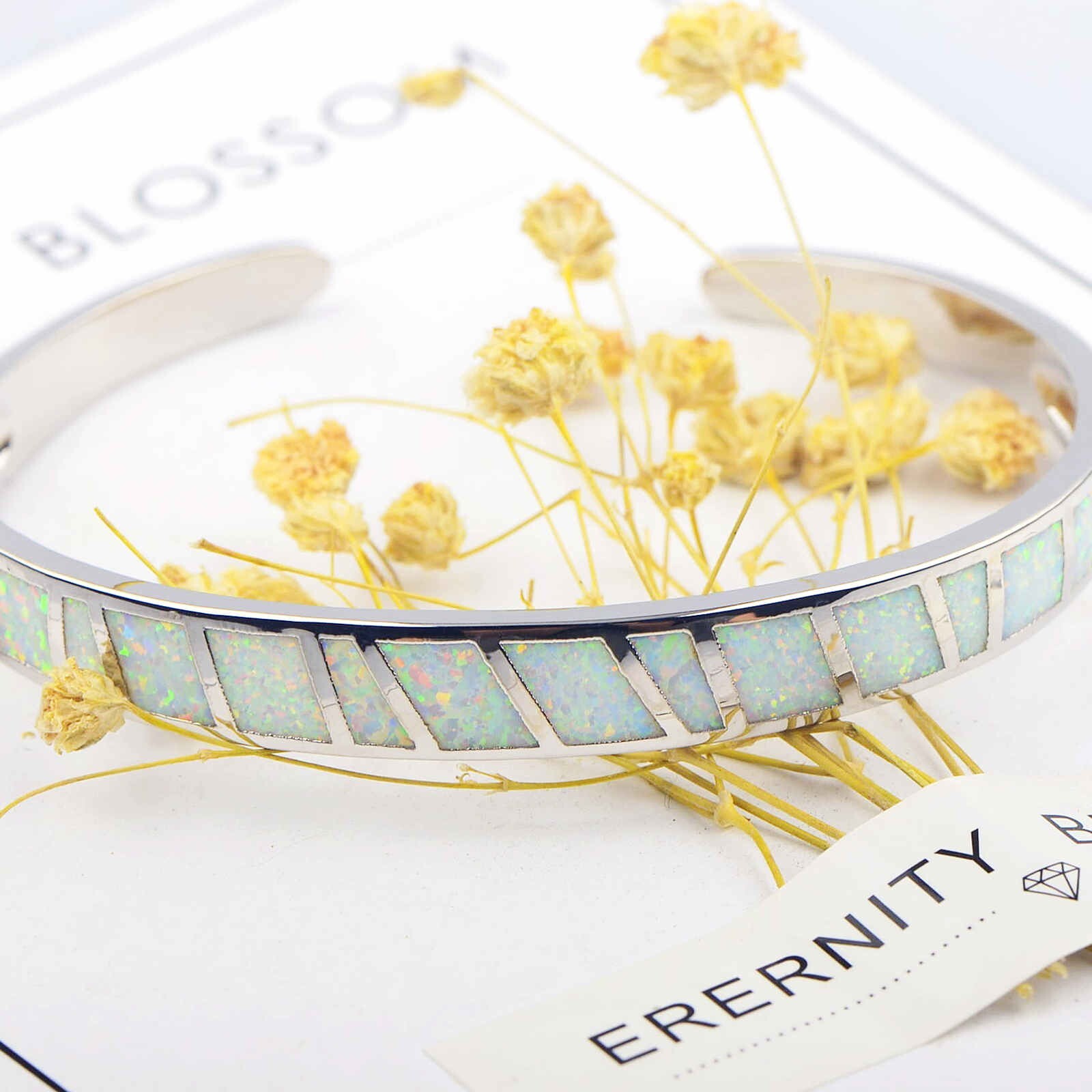 Fashion Fine White Fire Opal Bangles 925 Sterling Sliver Jewelry For Women