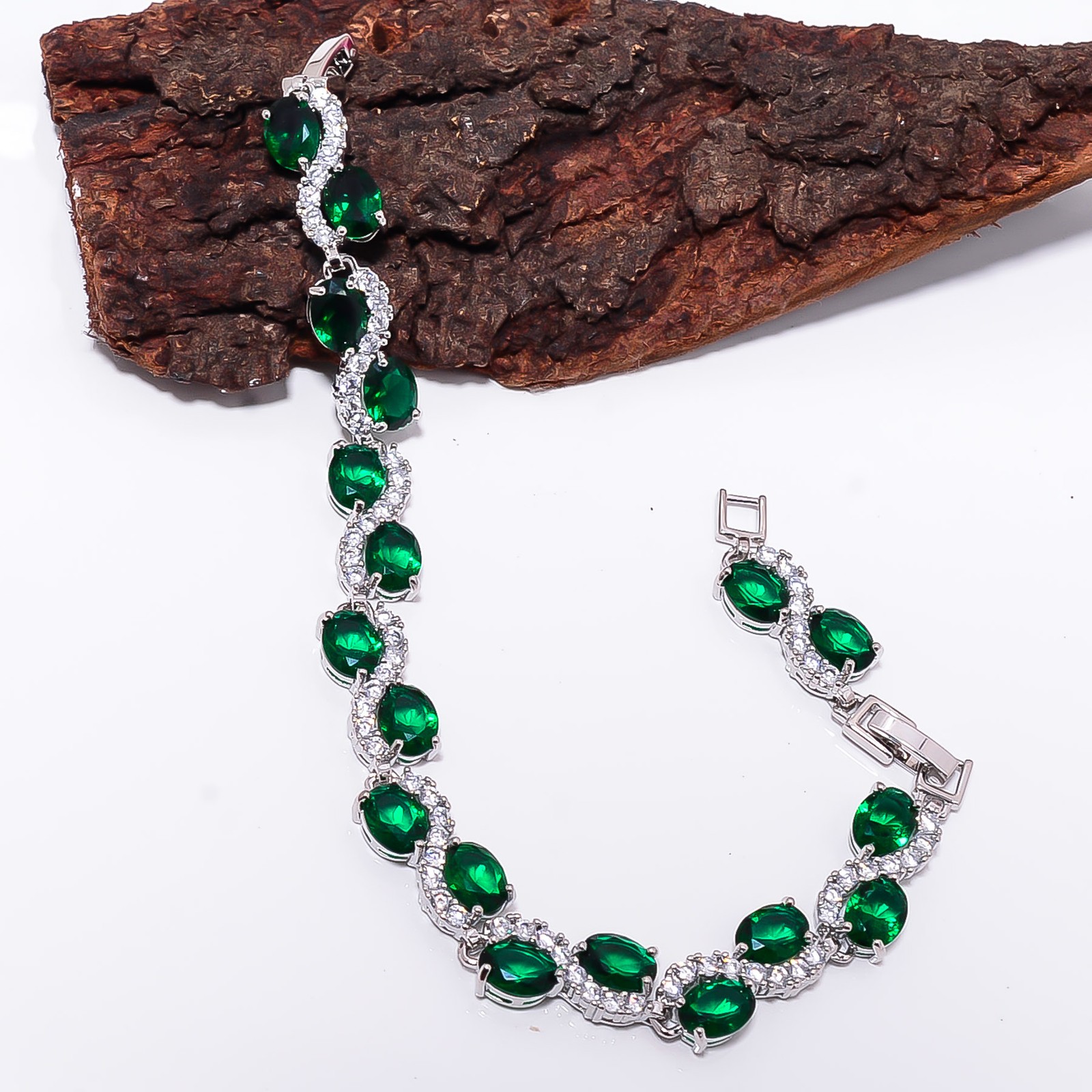 Chrome Diopside, CZ 925 Sterling Silver Adjustable Bracelet 7-8″ B132352