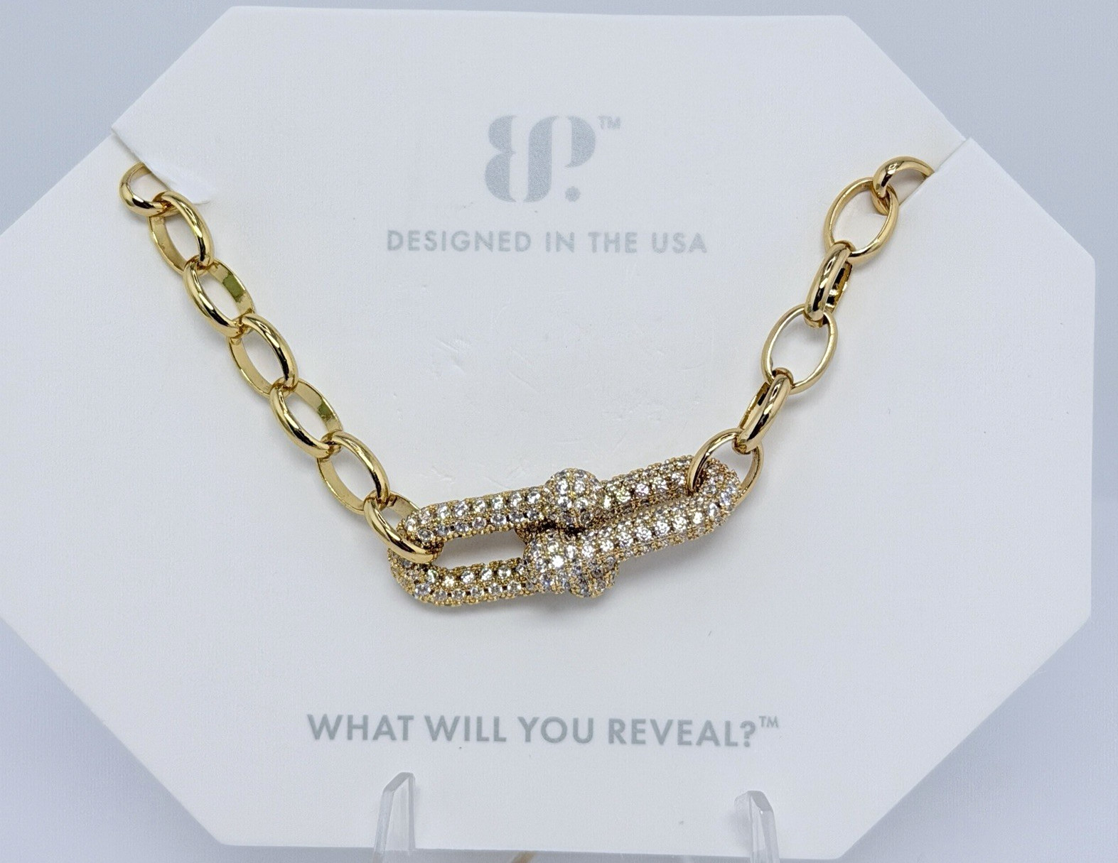 Bomb Party Pave Necklace “The Lockstep Necklace“ Clear CZ on Yellow Gold NK31322