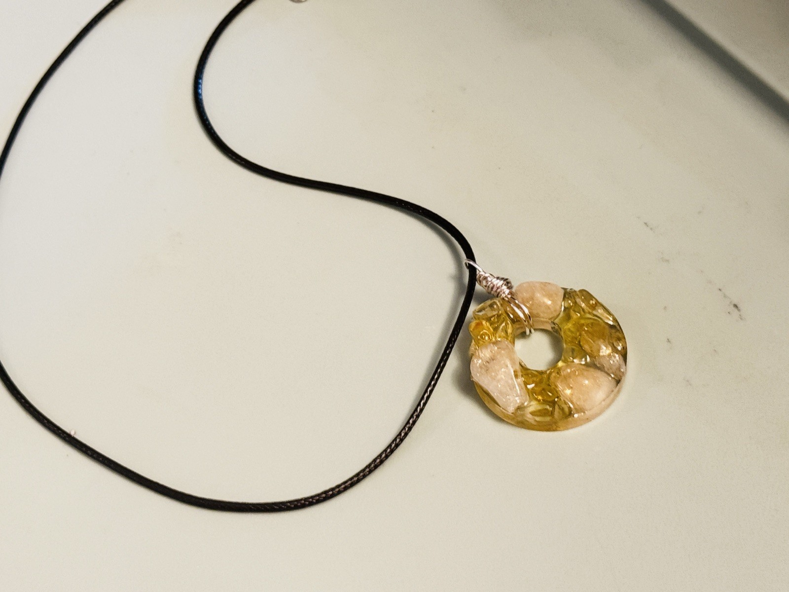 Citrine Necklace Pendant Crystal Donut 50mm Gemstone necklace leather 26in